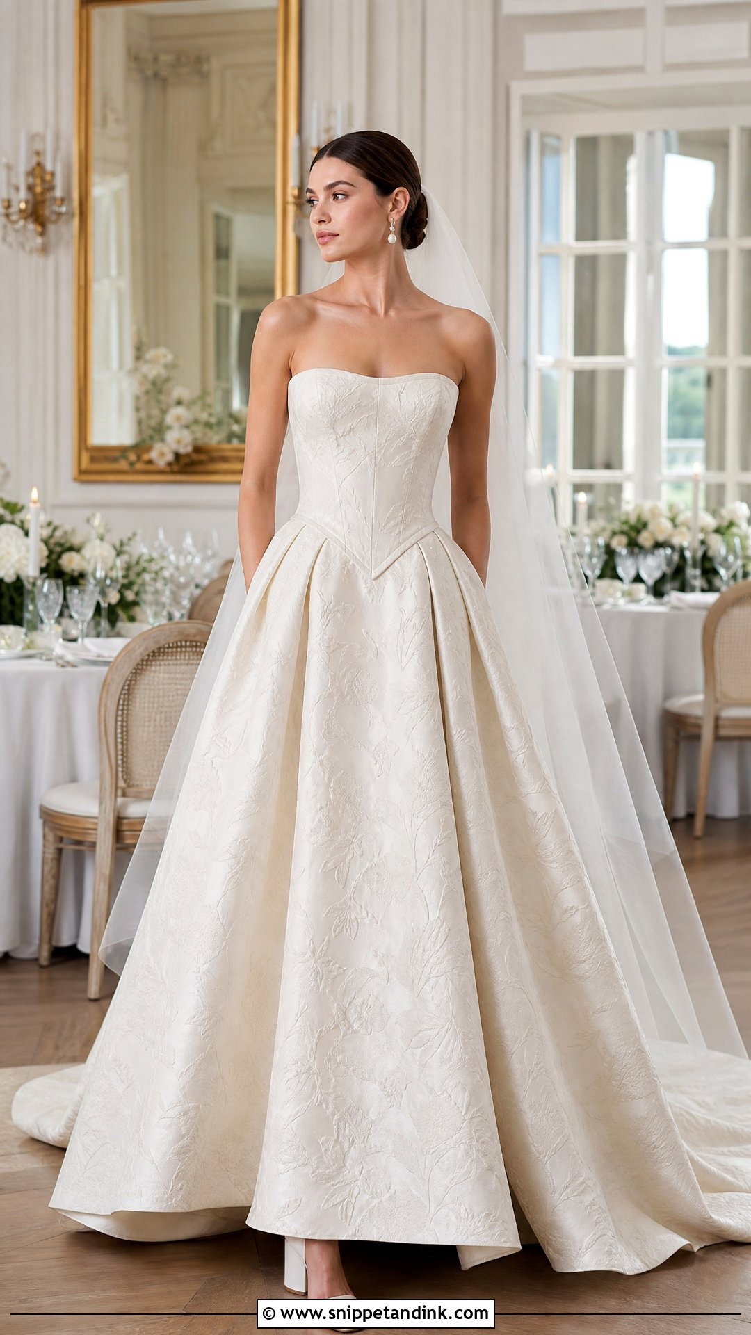 Jacquard Strapless Basque Waist Wedding Dress - Snippet and Ink - 20 Strapless Basque Waist Wedding Dress Ideas