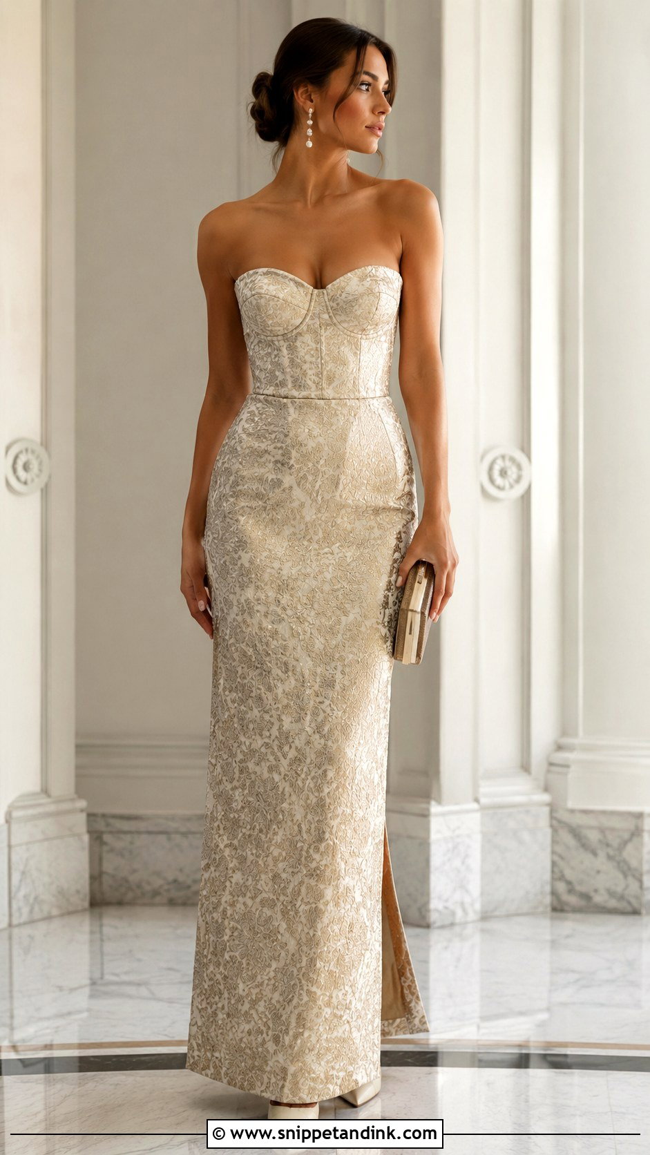 Jacquard Strapless Fitted Gown - Snippet and Ink - 20 Fitted Gown Styles for Materials