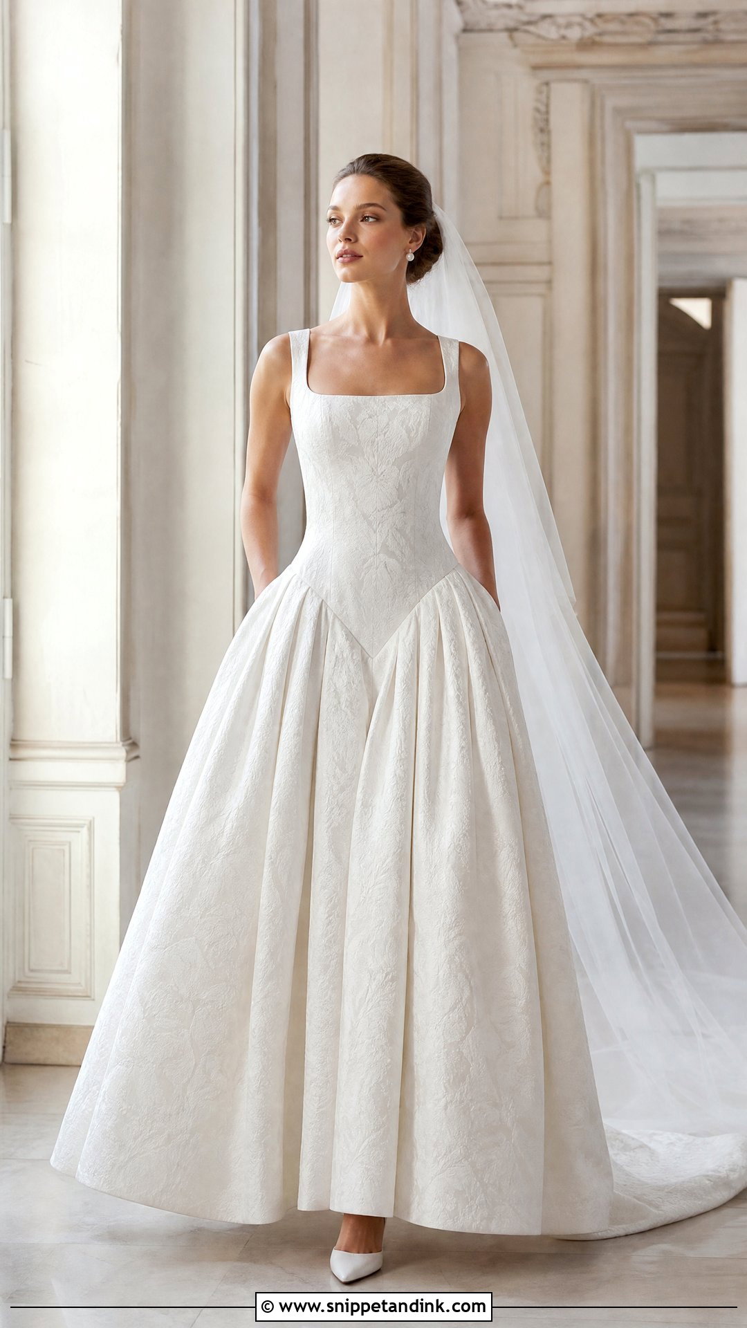 Jacquard V Drop Waist Wedding Dress - Snippet and Ink - 20 V Drop Waist Wedding Dress Ideas