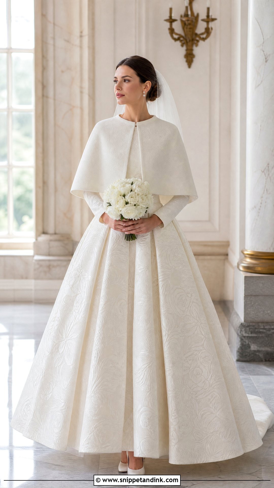 Jacquard Wedding Dress With Long Sleeves - Snippet and Ink - 20 Warm Wedding Dress Ideas
