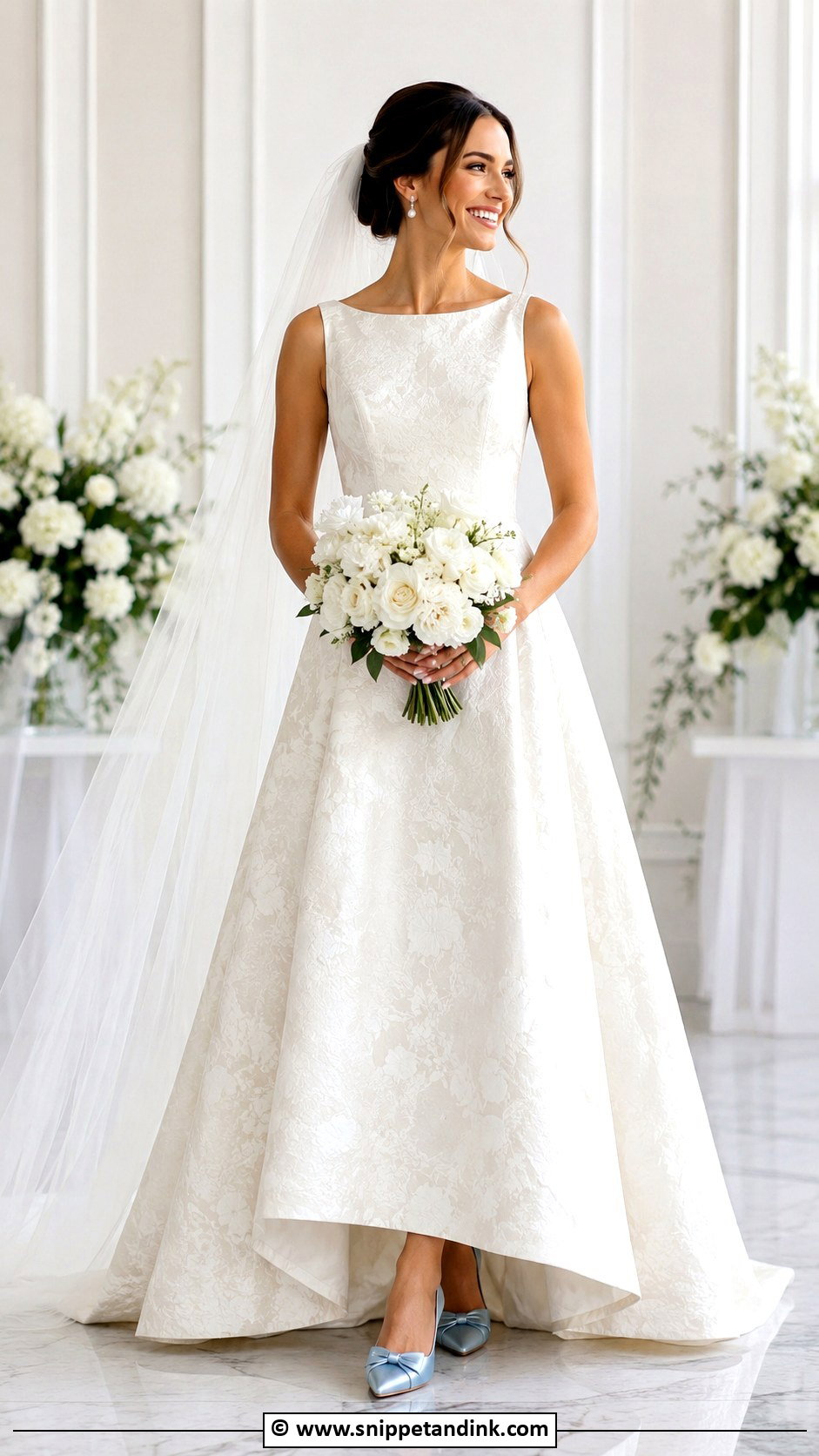 Jacquard Wedding Dress With Off Shoulder Sleeves - Snippet and Ink - 25 Jacquard Wedding Dress Ideas