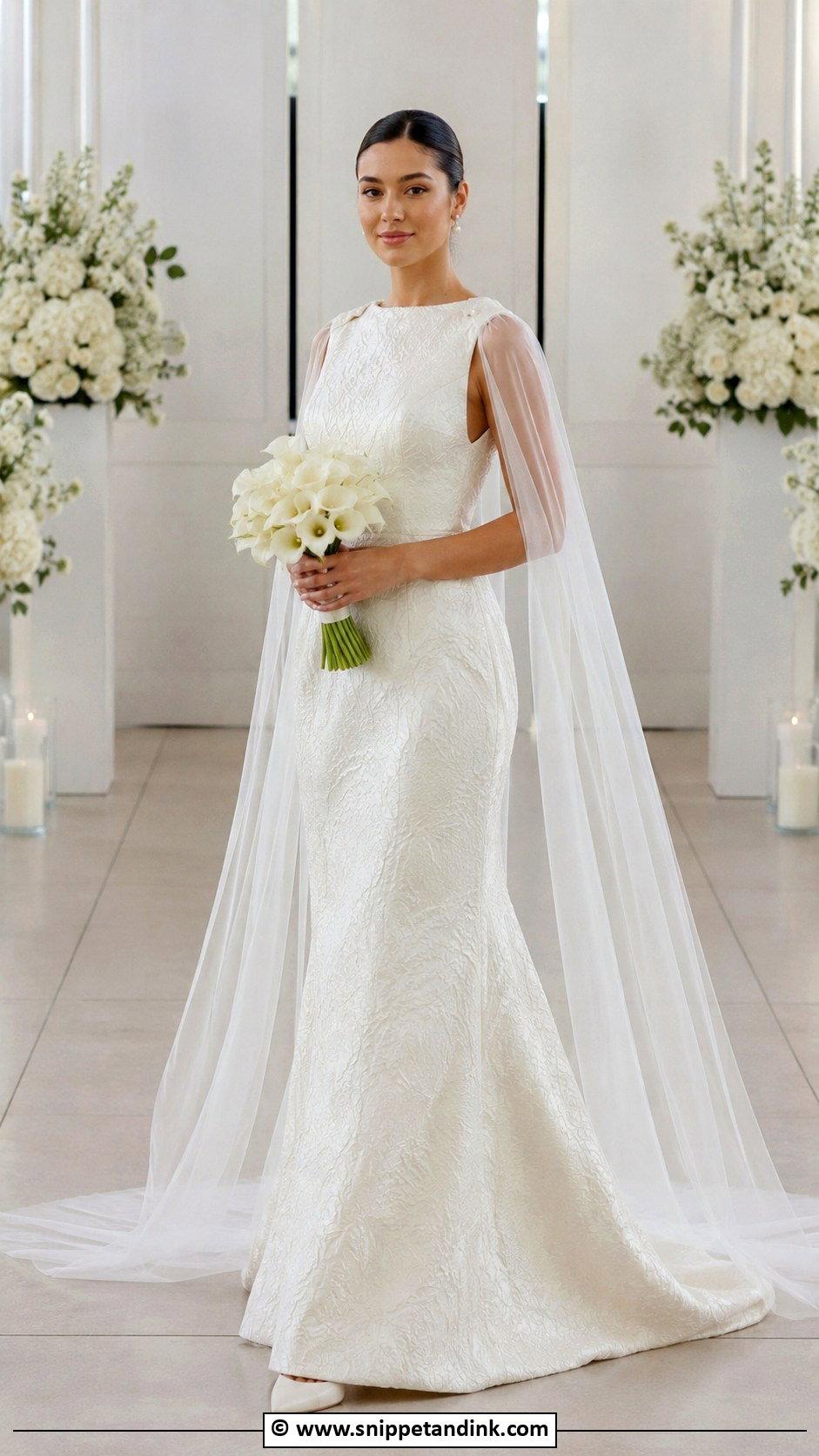 Jacquard Wedding Dress With Tulle Cape - Snippet and Ink - 25 Jacquard Wedding Dress Ideas