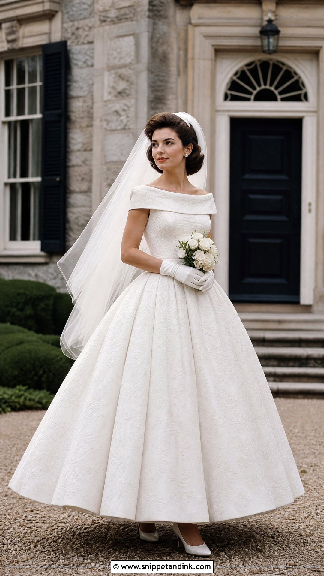 Jacqueline Kennedy Off Shoulder Wedding Dress - Snippet and Ink - 20 Celebrity Brides Ideas