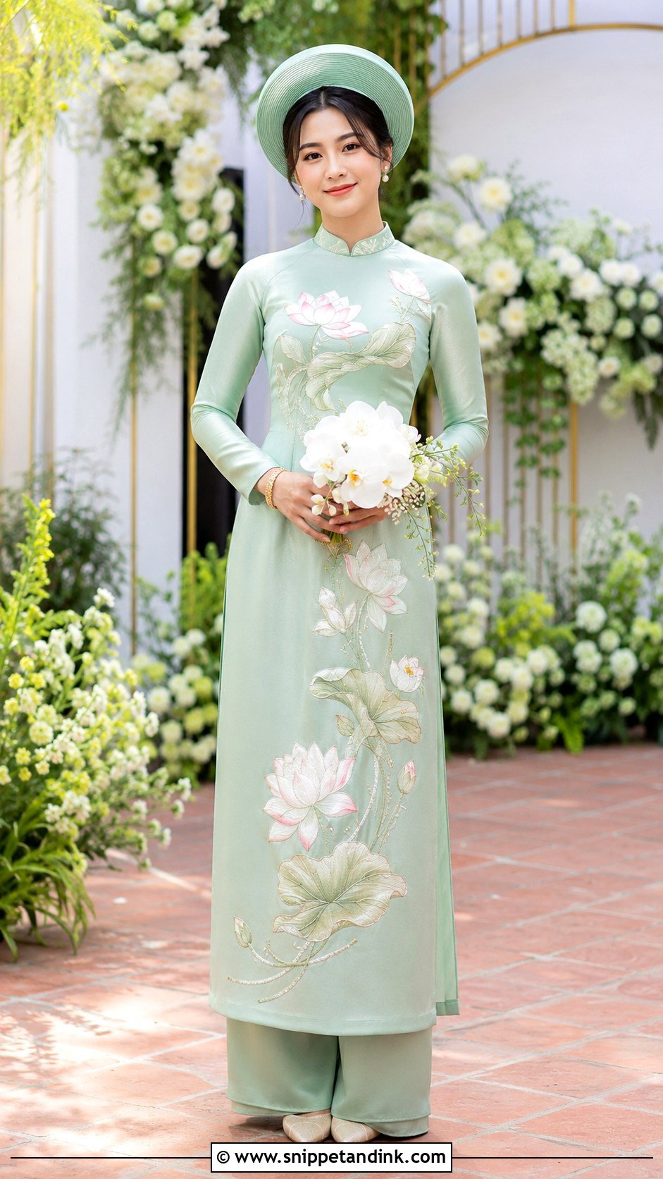 Jade Green Lotus Bridal Ao Dai - Snippet and Ink - 20 Vietnamese Wedding Ao Dai Ideas