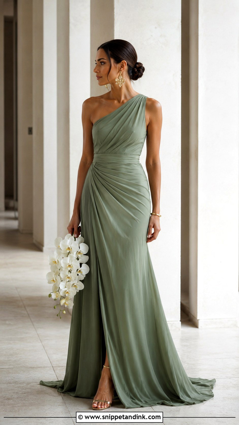Jade Green One Shoulder Wedding Gown - Snippet and Ink - 20 Green Wedding Gown Ideas