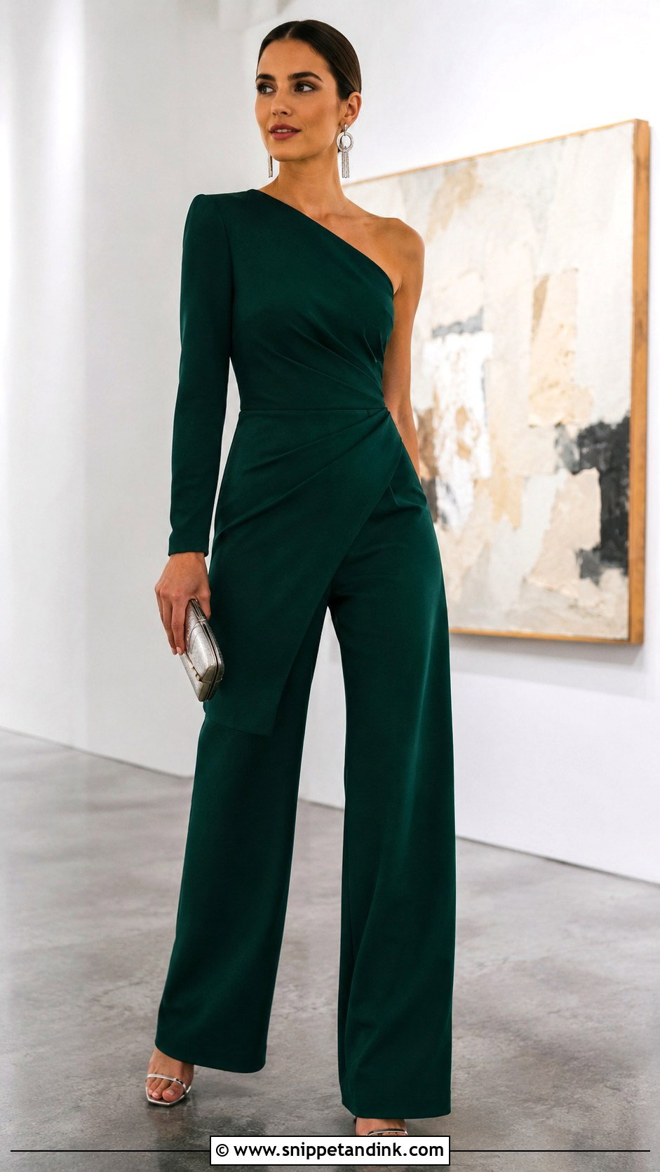Jade Green One Sleeve Jumpsuit Wedding Outfit - Snippet and Ink - 20 Green Jumpsuit Wedding Outfit Ideas