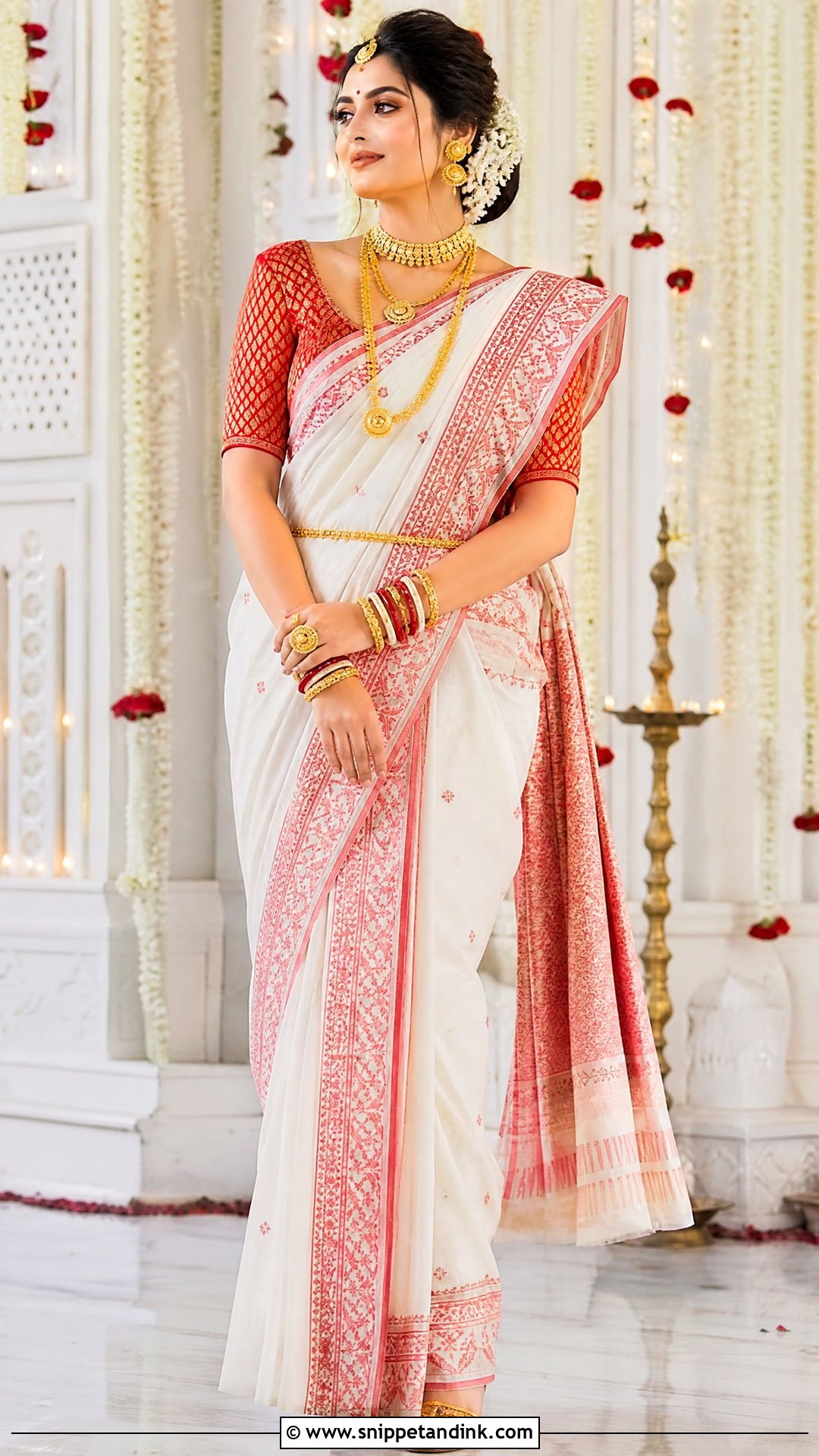 Jamdani Bride Saree With Bengali Drape - Snippet and Ink - 25 Jamdani Bride Ideas