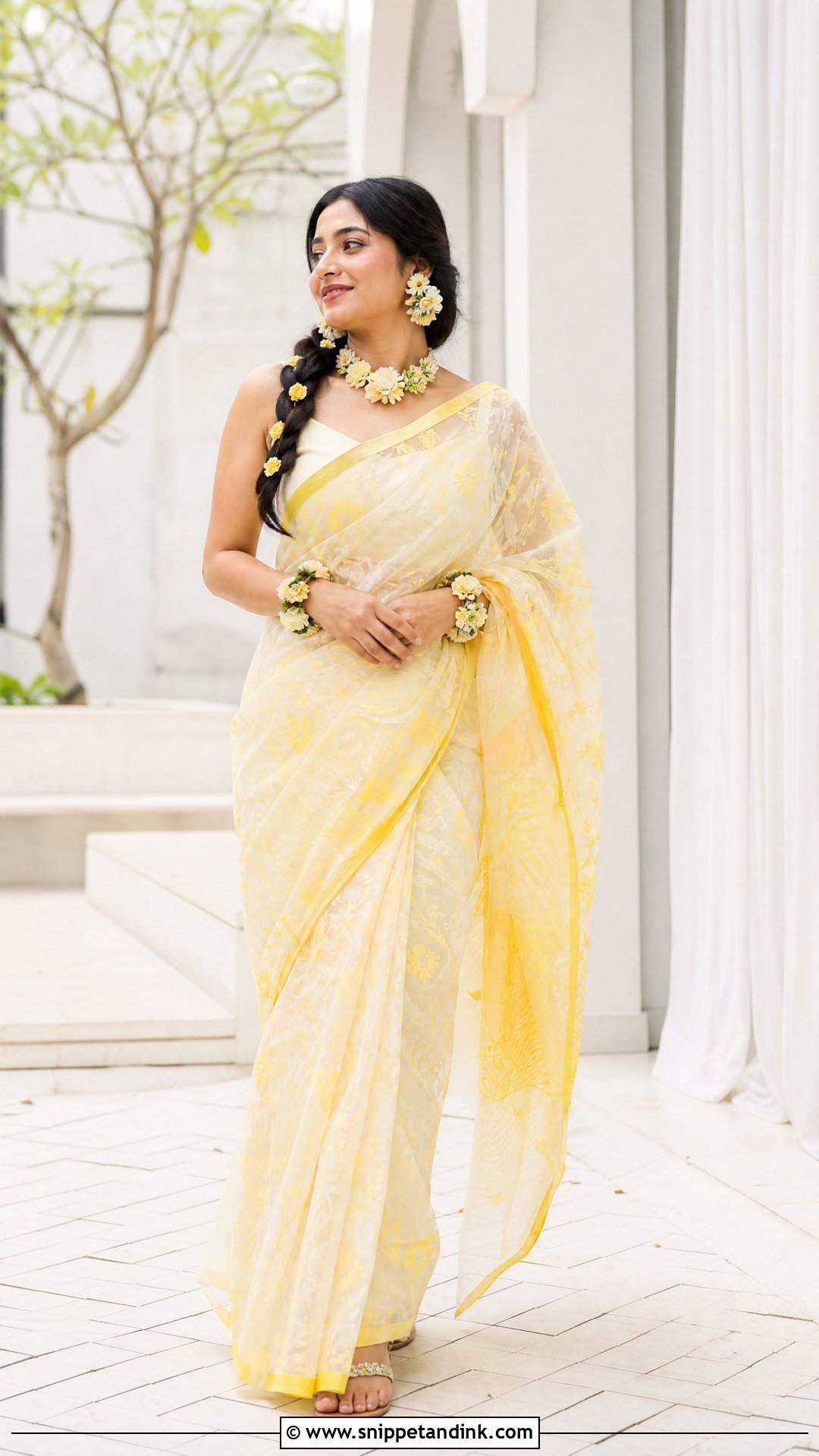 Jamdani Bride Saree With Floral Jewelry - Snippet and Ink - 25 Jamdani Bride Ideas