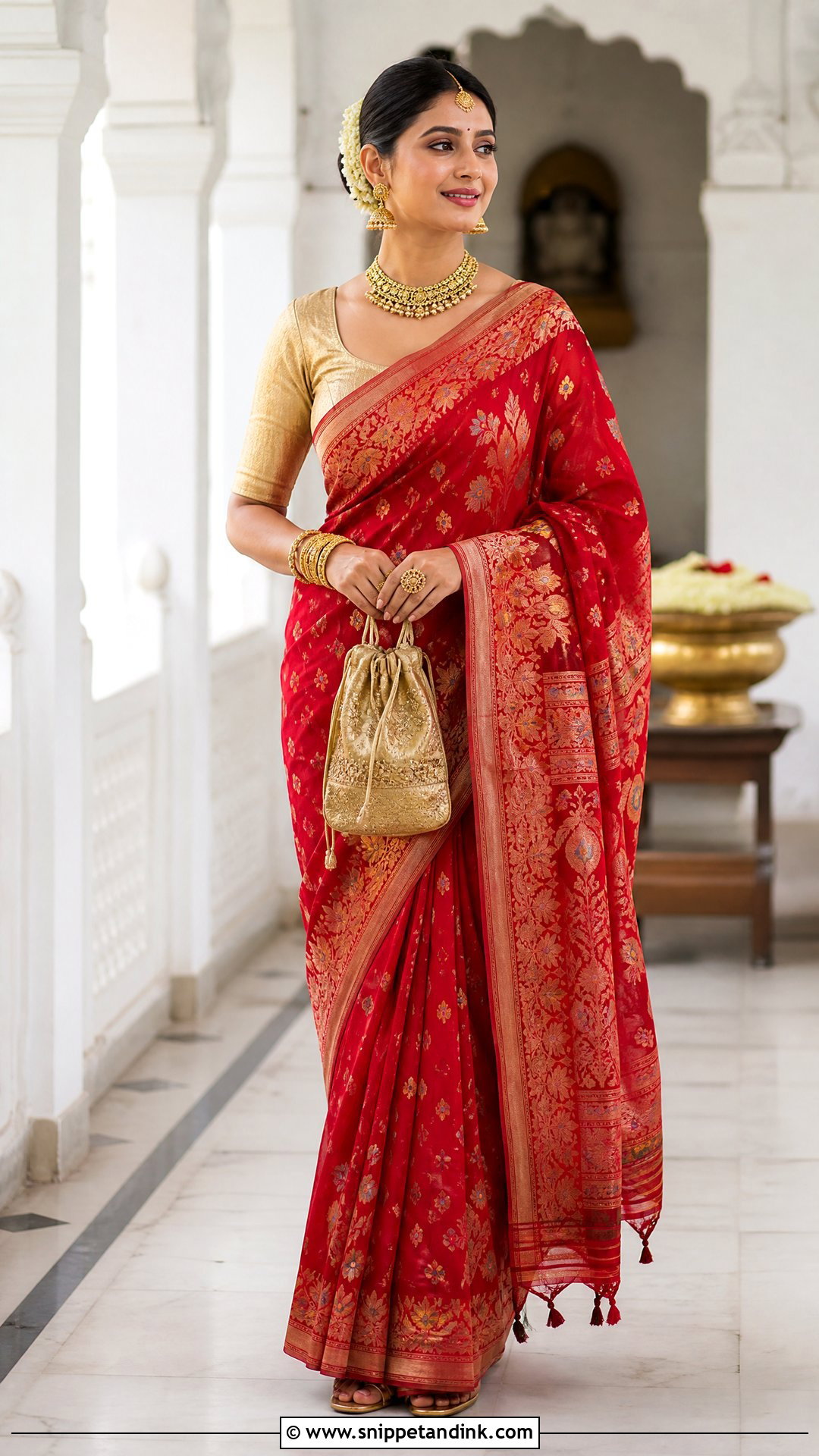 Jamdani Bride Saree With Gold Blouse - Snippet and Ink - 25 Jamdani Bride Ideas
