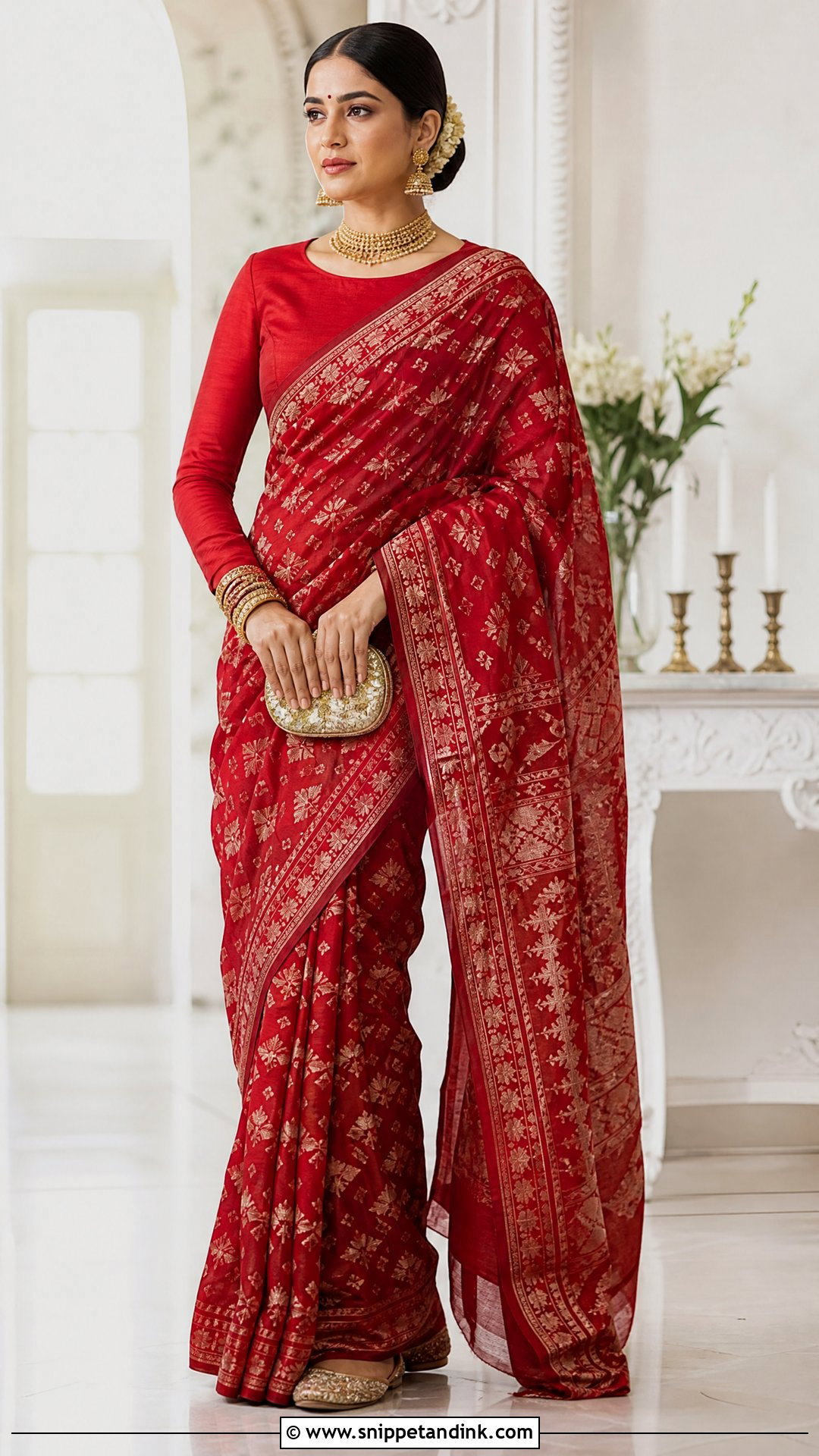 Jamdani Bride Saree With Long Sleeve Blouse - Snippet and Ink - 25 Jamdani Bride Ideas