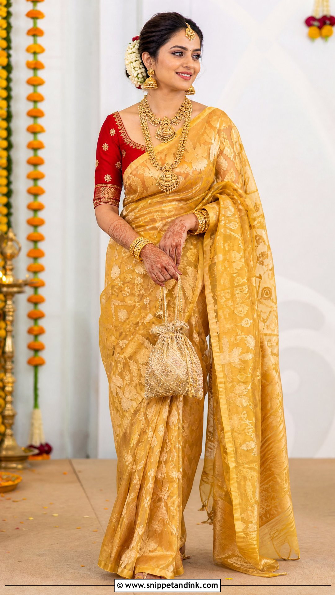 Jamdani Bride Saree With Temple Jewelry - Snippet and Ink - 25 Jamdani Bride Ideas