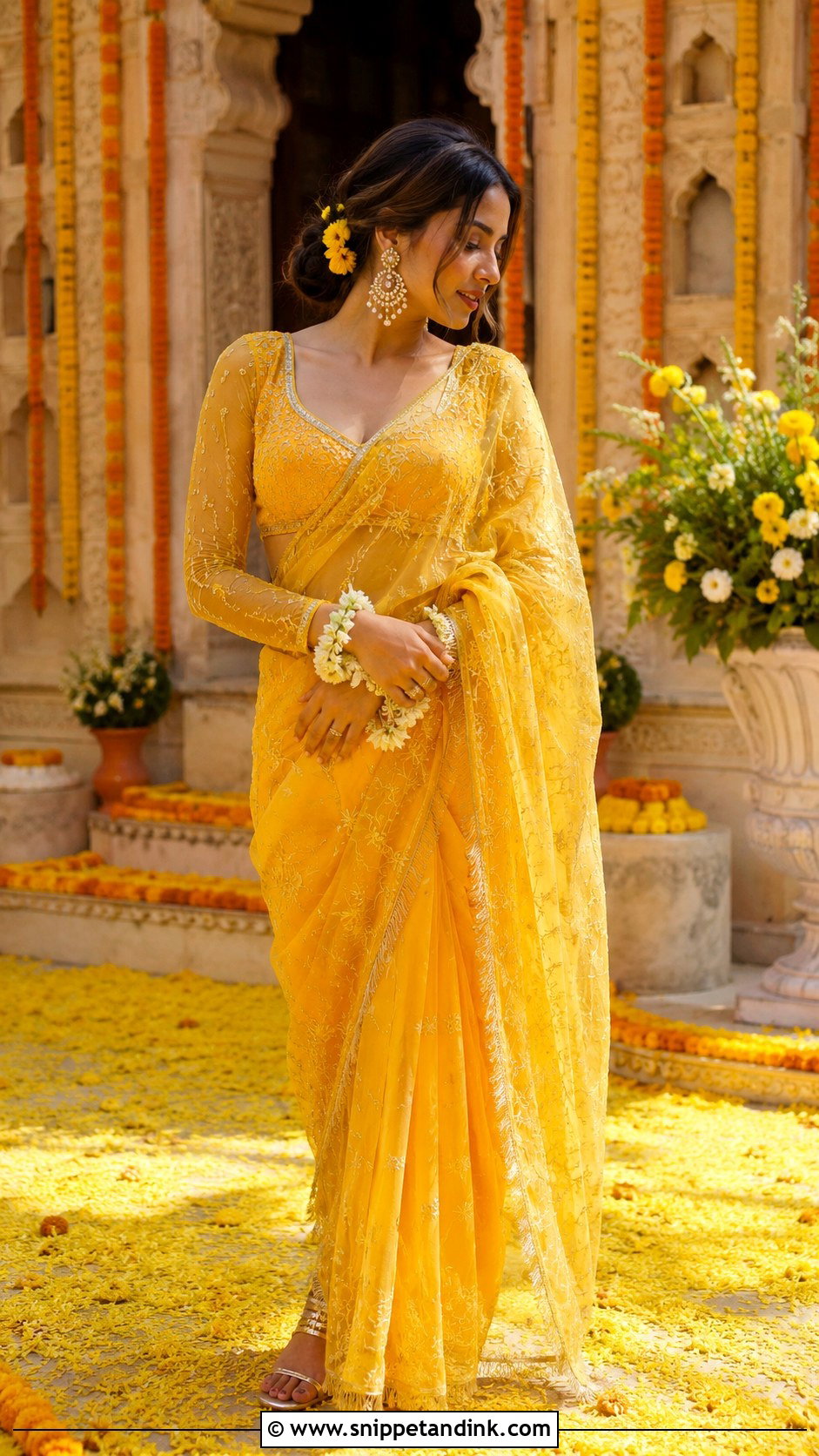 Janhvi Kapoor Yellow Haldi Saree - Snippet and Ink - 20 Anant Ambani Wedding Outfits