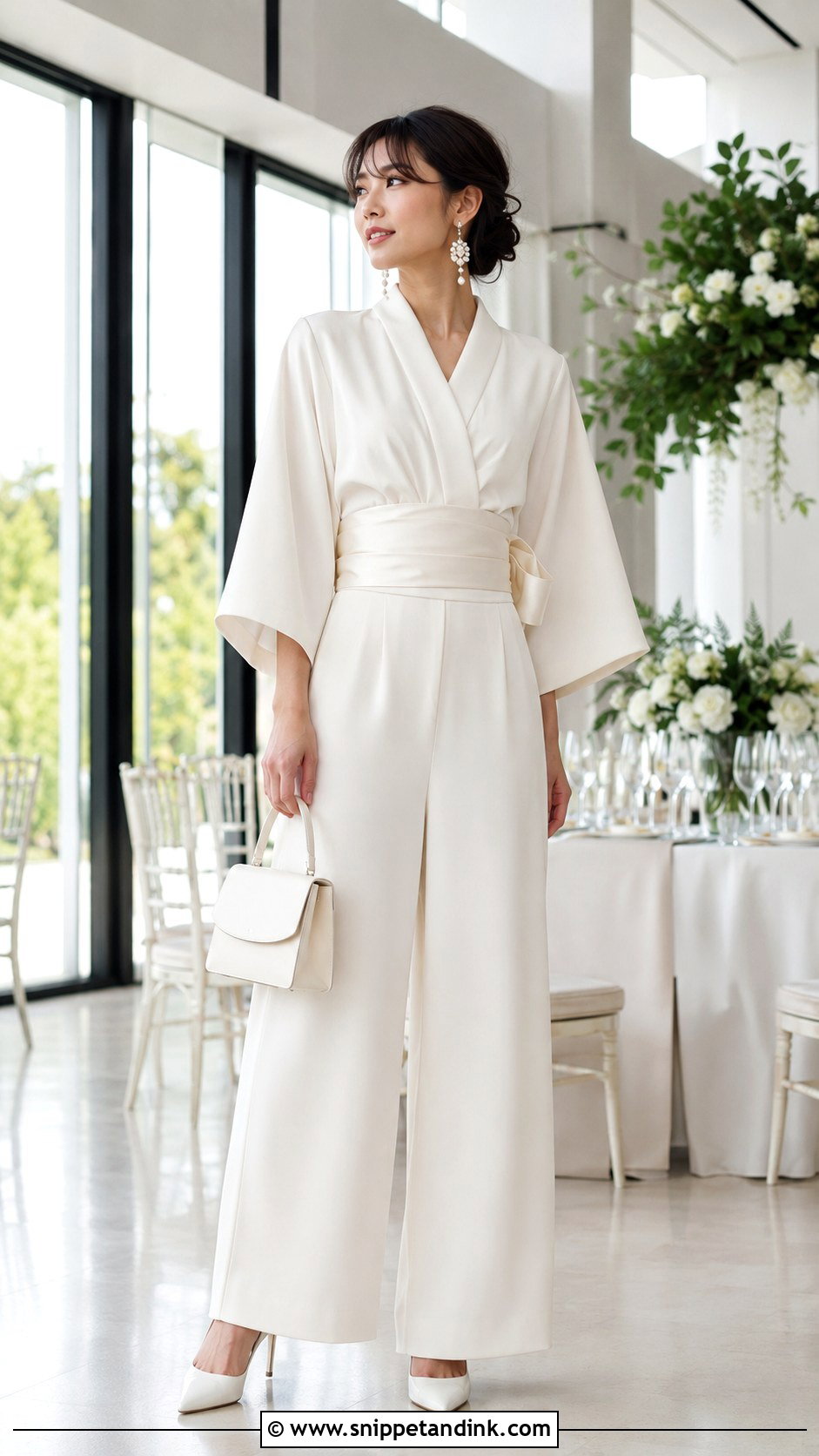 Japanese Bridal Jumpsuit With Obi Belt - Snippet and Ink - 20 Modern Japanese Wedding Dress Ideas