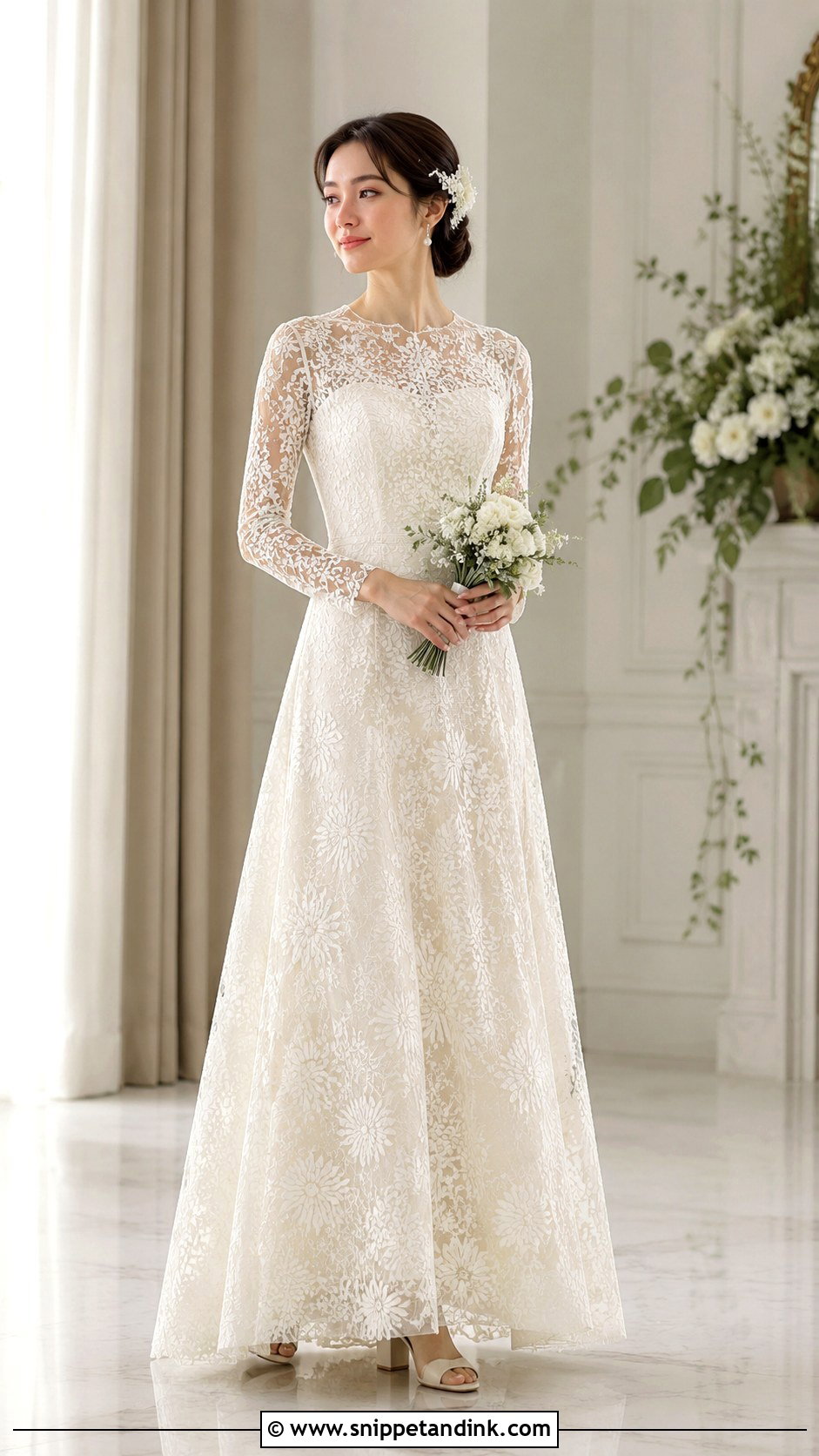 Japanese Lace A Line Wedding Dress - Snippet and Ink - 20 Modern Japanese Wedding Dress Ideas