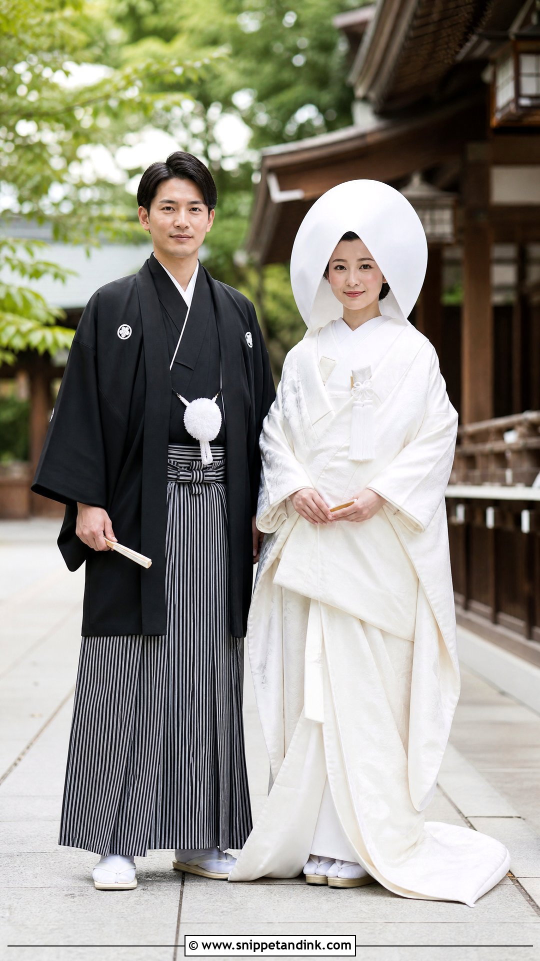 Japanese Shiromuku and Montsuki Hakama Traditional Wedding Attire - Snippet and Ink - 20 Traditional Wedding Attire for Couples Ideas