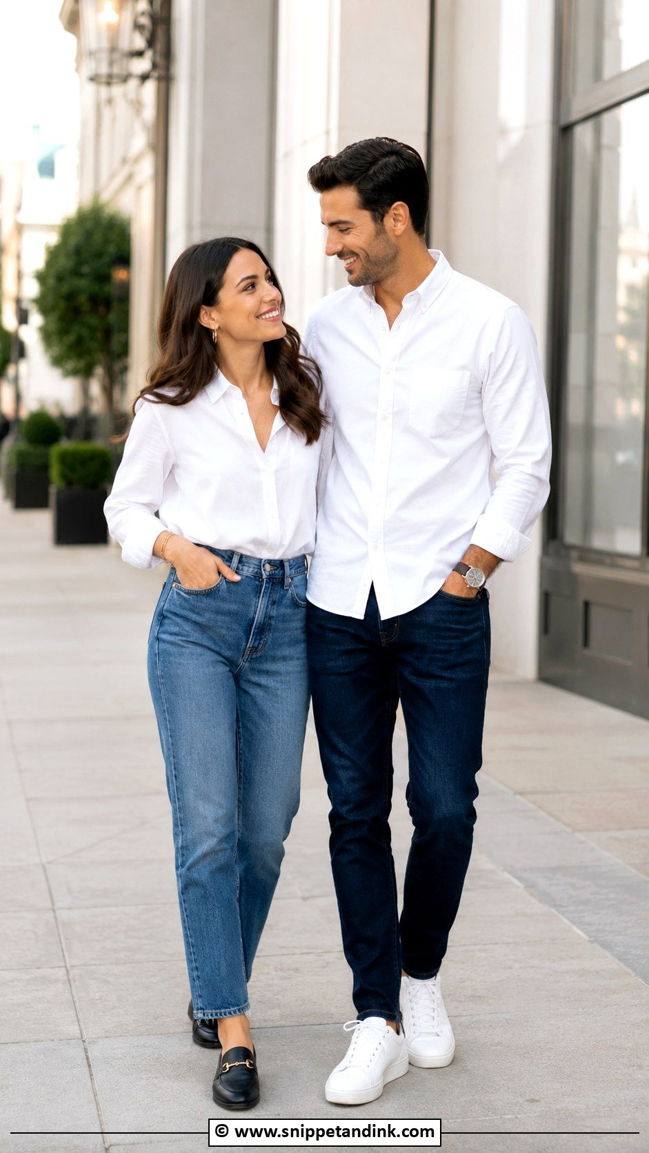 Jeans And White Shirt Couple Photoshoot Outfit - Snippet and Ink - 30 Couple Photoshoot Outfits