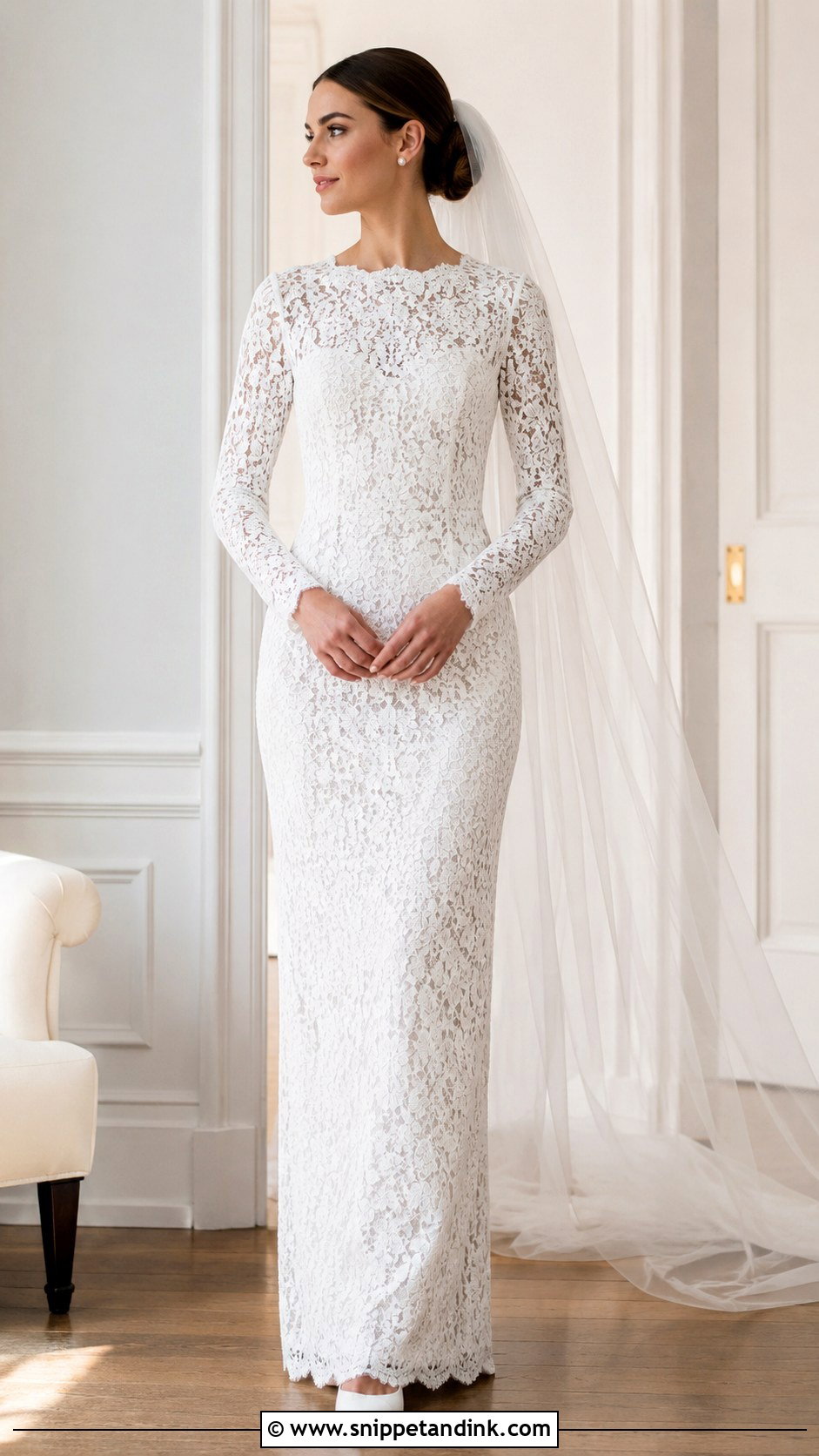 Jewel Neck Lace Sheath Wedding Dress - Snippet and Ink - 20 Modest White Wedding Dress Ideas