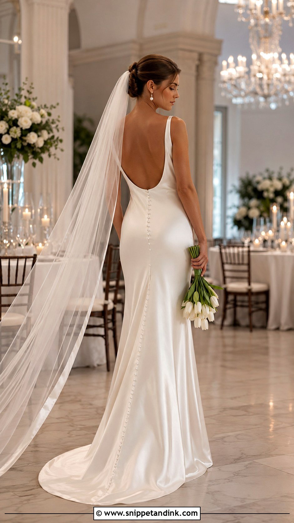 Jewel Neck Satin Backless Wedding Dress - Snippet and Ink - 20 High Neck Backless Wedding Dress Ideas
