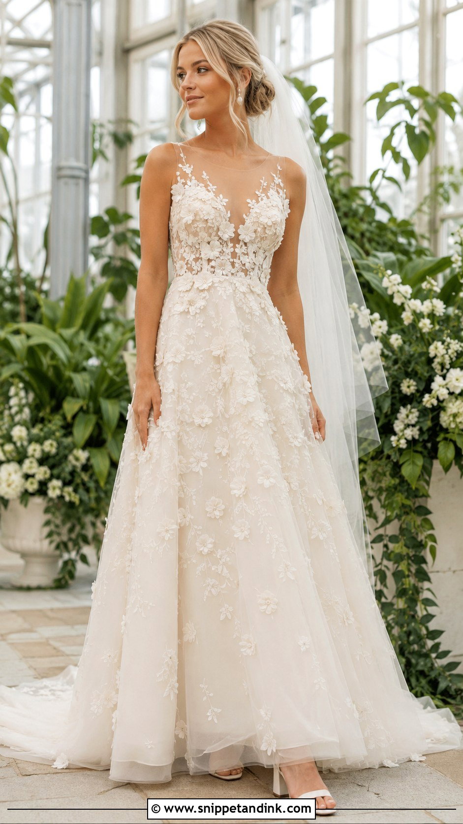 Jeweled Floral Applique Wedding Dress - Snippet and Ink - 20 Jeweled Wedding Dress Ideas