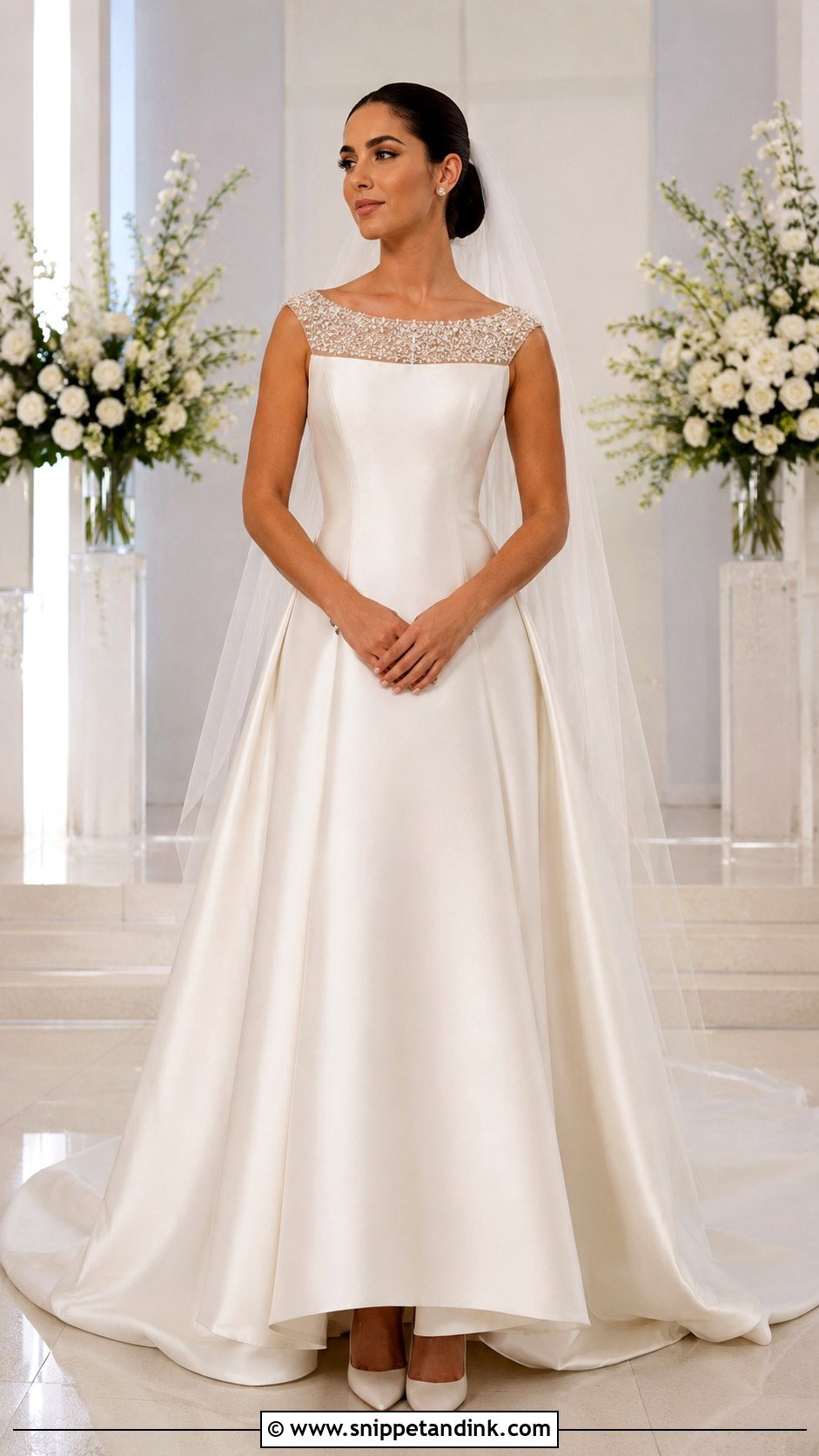 Jeweled Neckline Satin Wedding Dress - Snippet and Ink - 20 Jeweled Wedding Dress Ideas