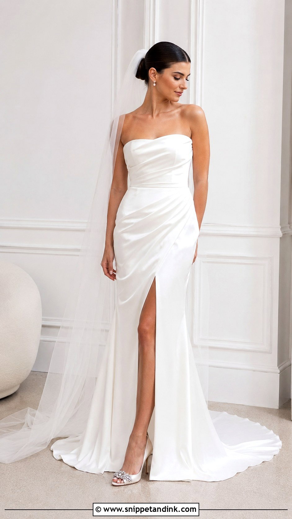 Jimmy Choo Embellished Heels With A Plain Satin Dress - Snippet and Ink - 25 Jimmy Choo Wedding Heels Ideas