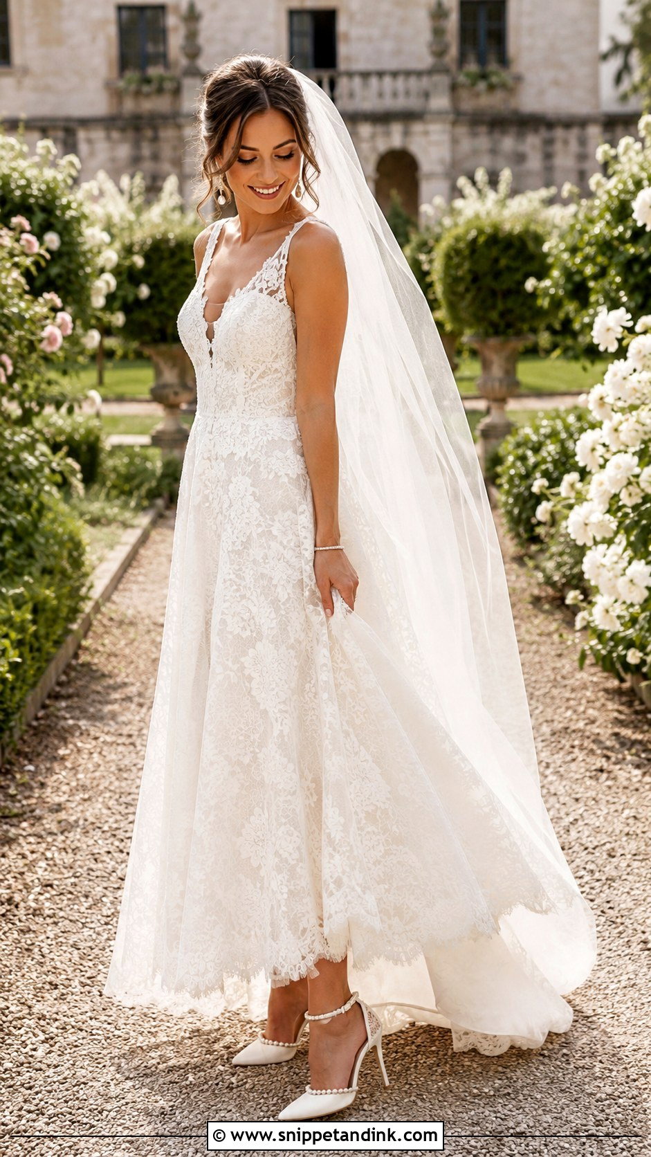 Jimmy Choo Pearl Heels With A Lace Wedding Dress - Snippet and Ink - 25 Jimmy Choo Wedding Heels Ideas