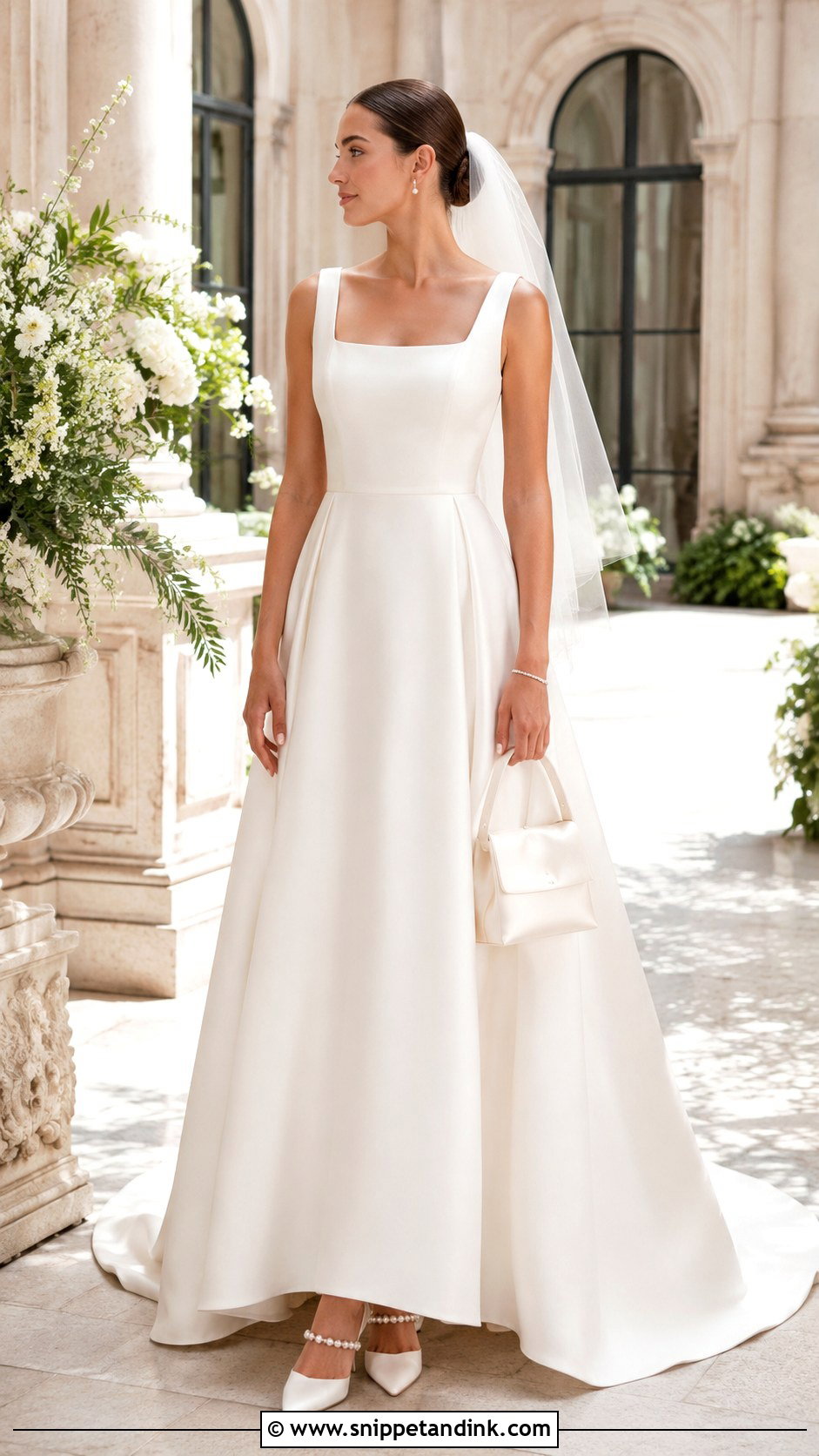 Jimmy Choo Square Neck Wedding Dress Outfit - Snippet and Ink - 20 Jimmy Choo Bridal Dress Ideas