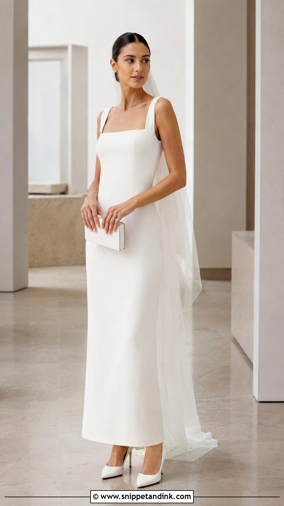 Jimmy Choo White Pumps With A Minimal Wedding Dress - Snippet and Ink - 25 Jimmy Choo Wedding Heels Ideas