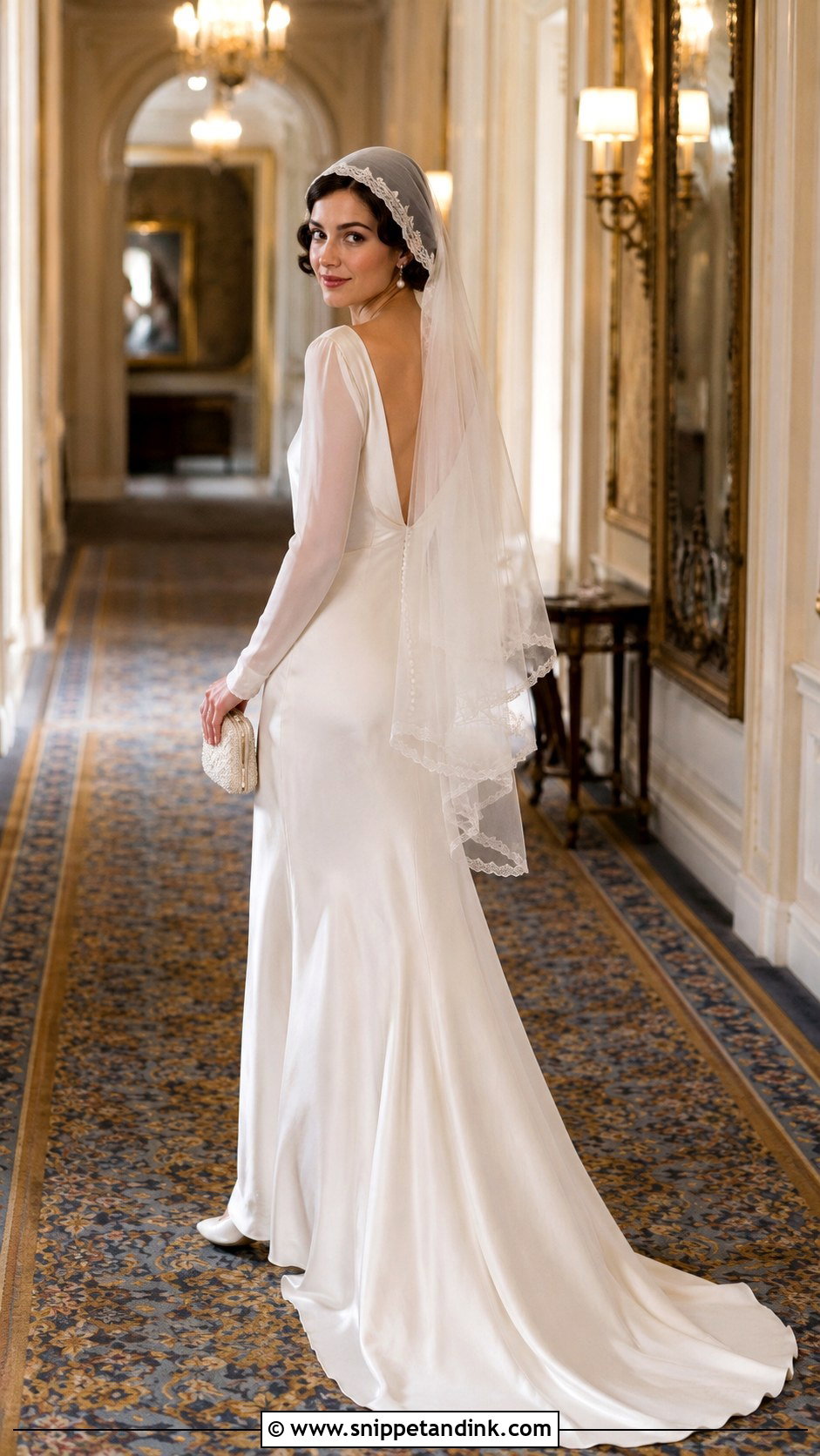 Juliet Cap Silk Veil With Bias Cut Gown - Snippet and Ink - 20 Silk Veil Ideas