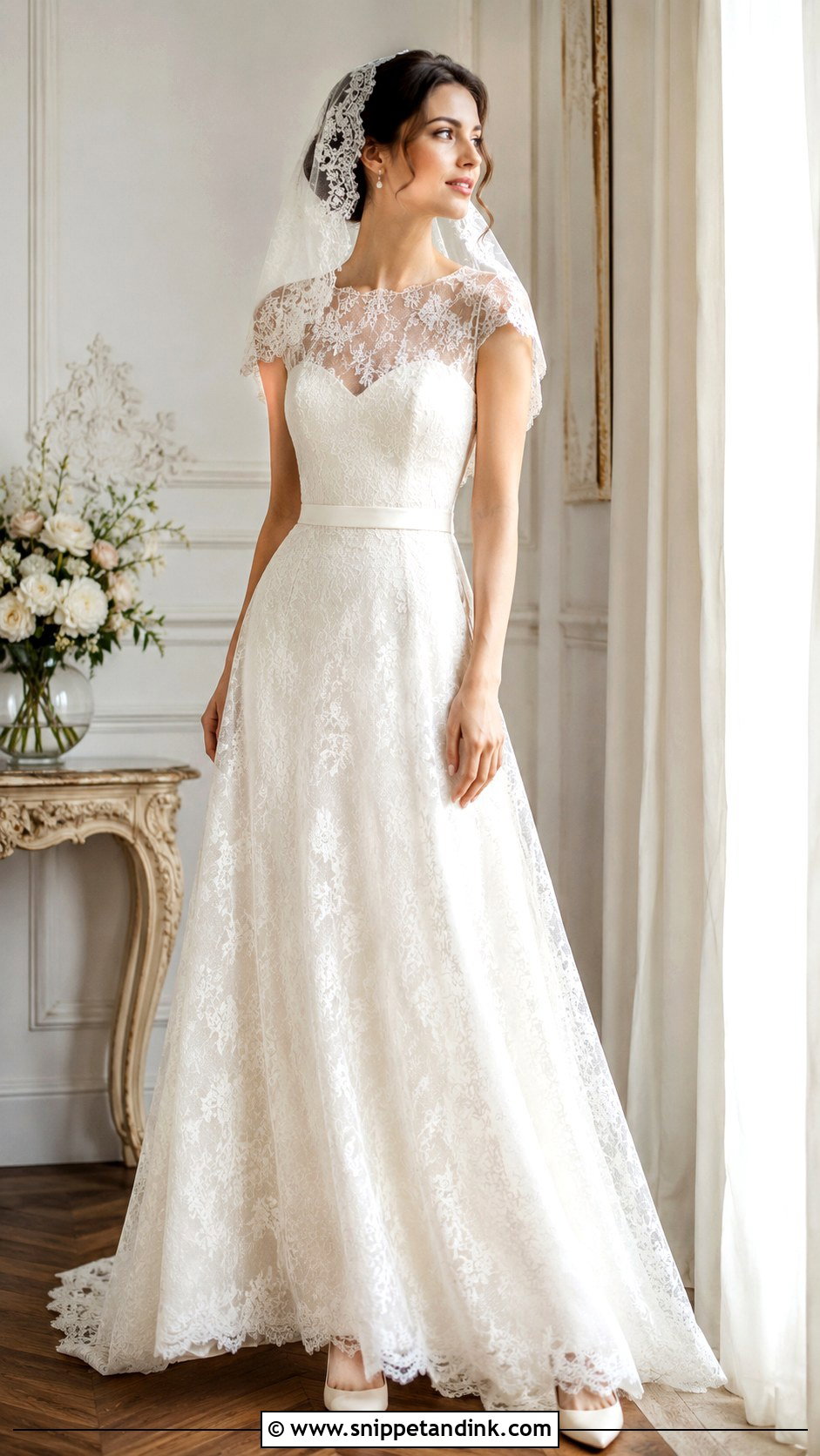 Juliet Cap Veil Wedding Dress - Snippet and Ink - 30 Vintage Romantic Wedding Dress Ideas