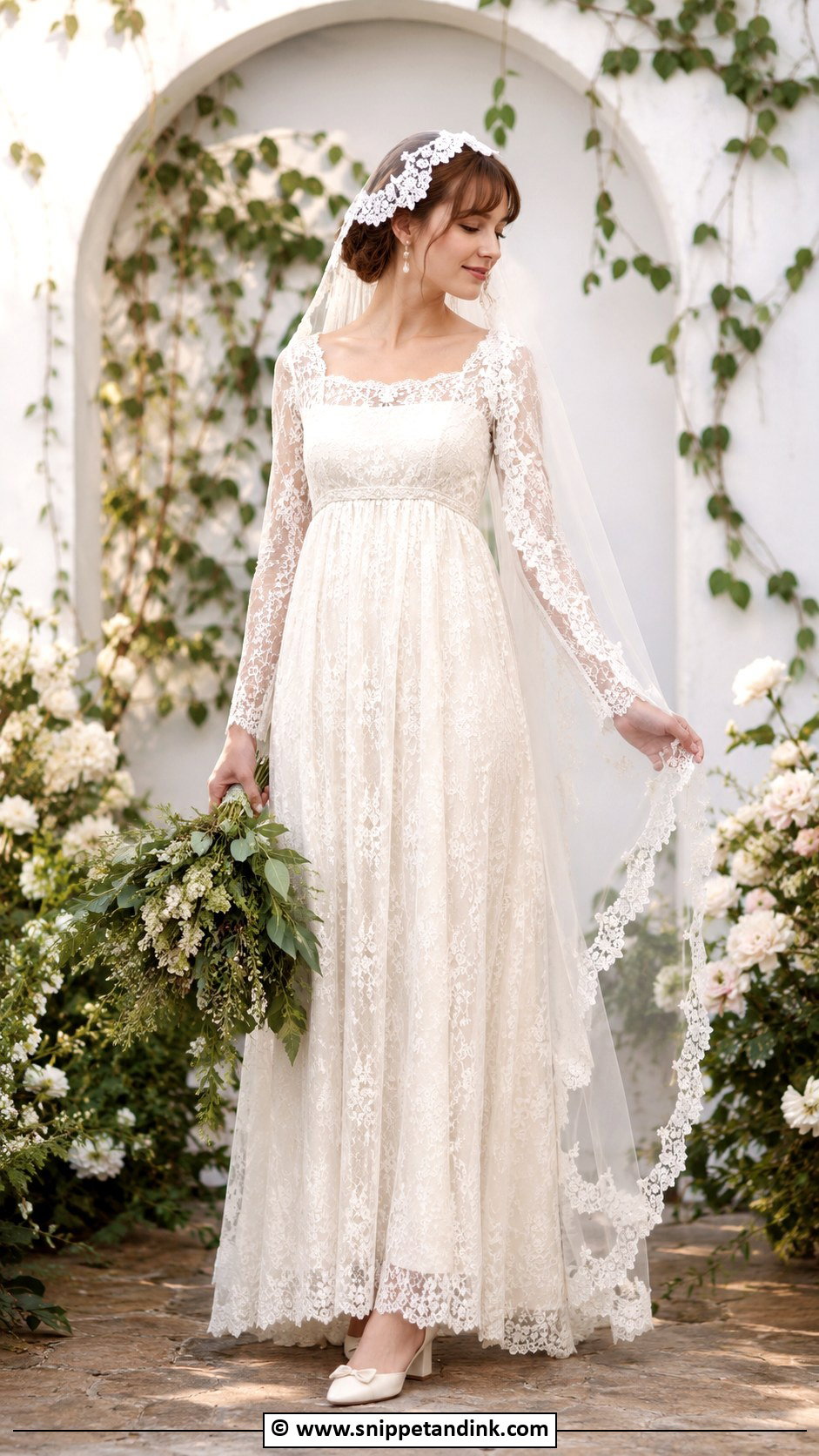 Juliet Cap Veil Wedding Dress - Snippet and Ink - 30 70s Wedding Dress Ideas