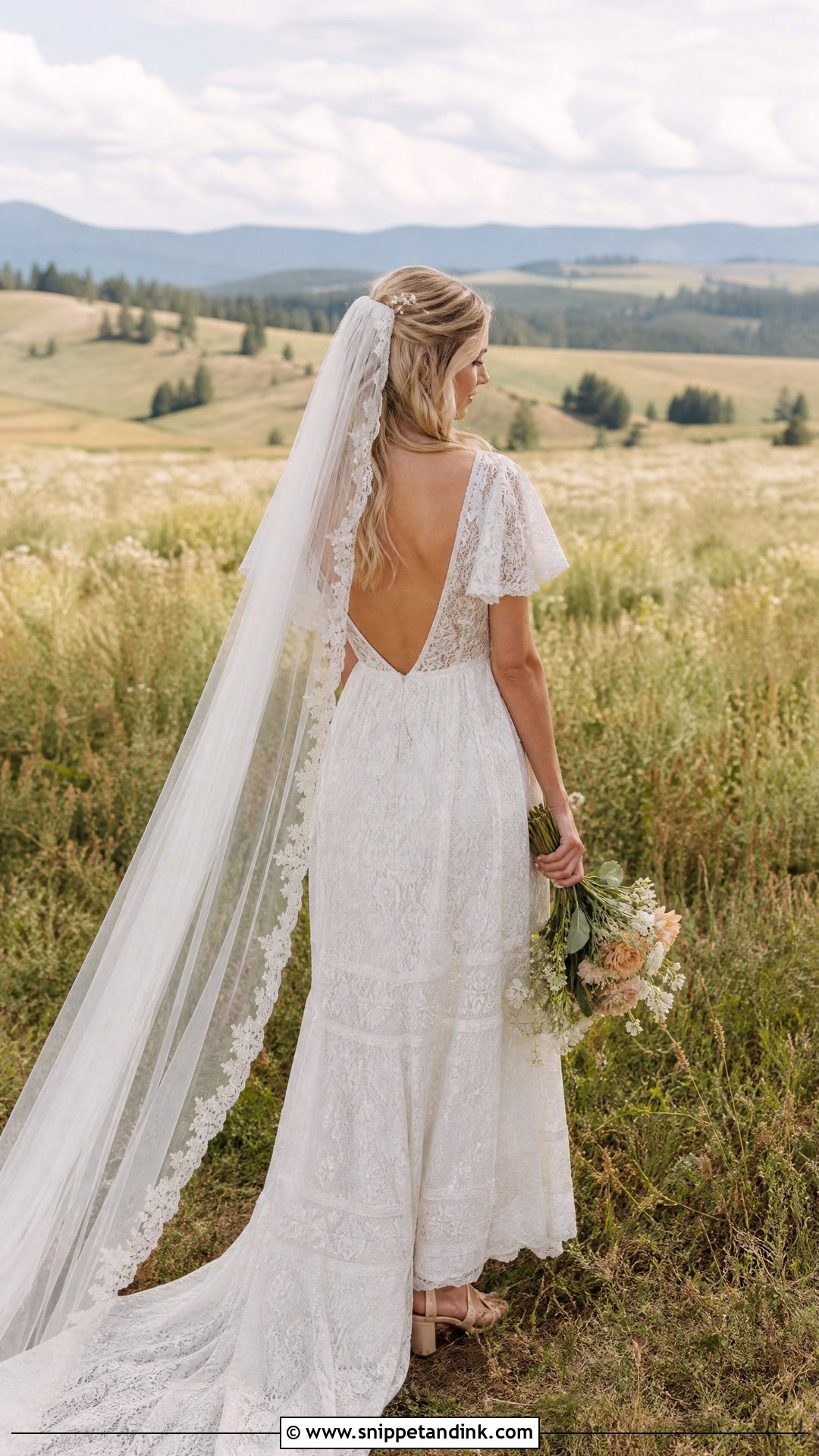 Juliet Cap Veil With Boho Wedding Dress - Snippet and Ink - 20 Veil Style Ideas