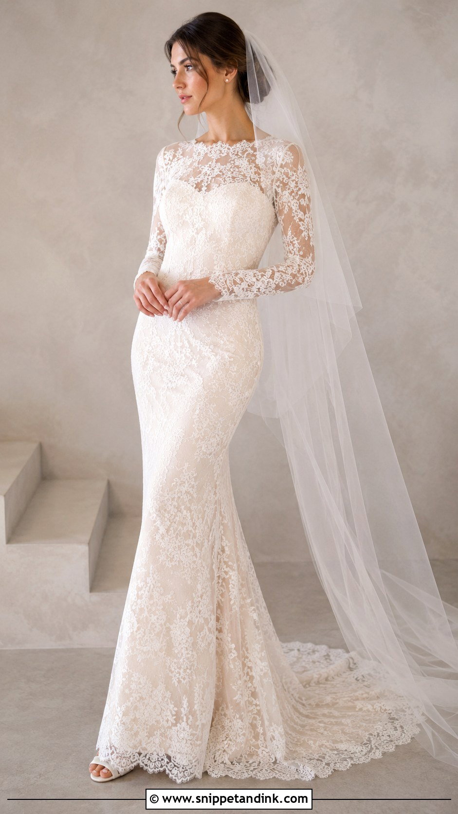 Juliet Cap Veil With Lace Wedding Dress - Snippet and Ink - 25 Cap Veil Ideas