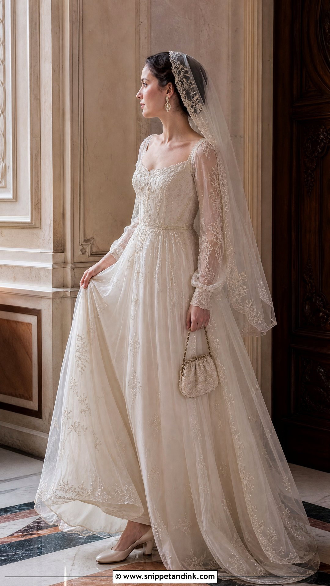 Juliet Cap Veil With Vintage Gown - Snippet and Ink - 20 Woman in Veil Ideas