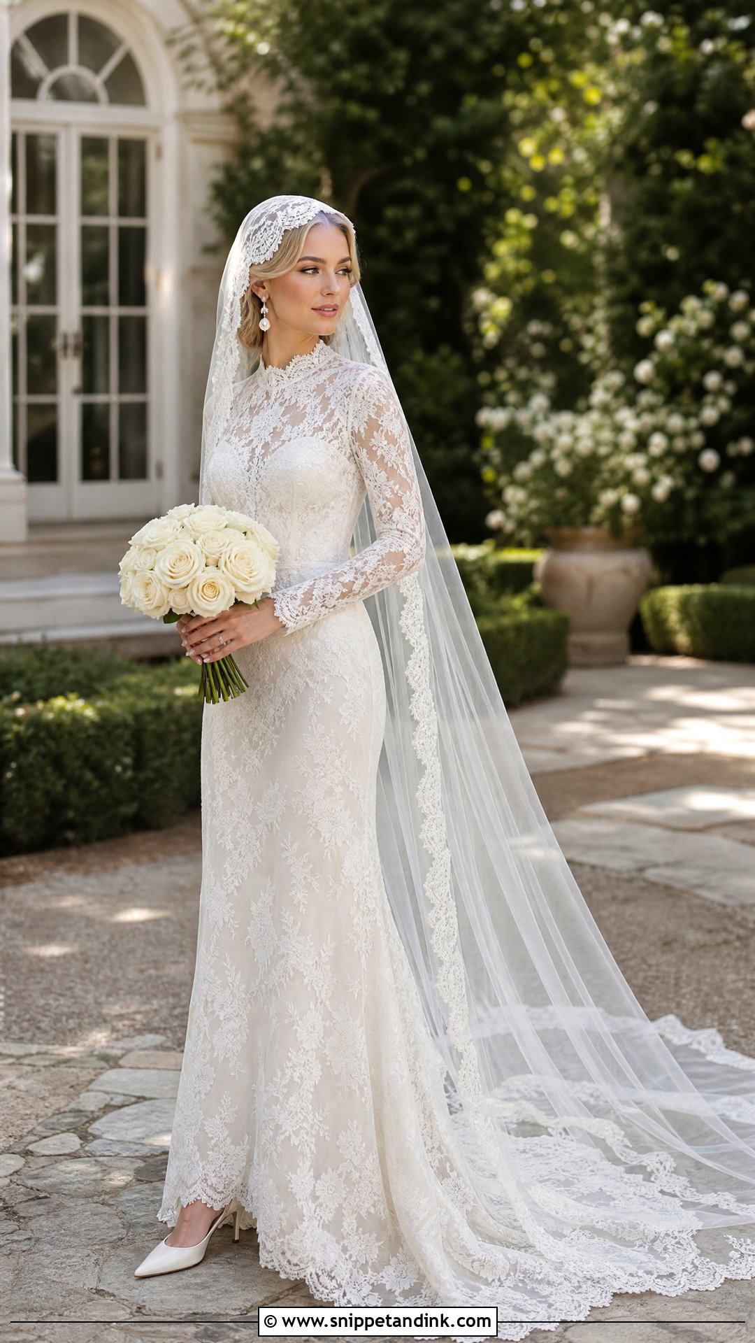 Juliet Wedding Cap Veil With Lace Gown - Snippet and Ink - 20 Wedding Caps Ideas