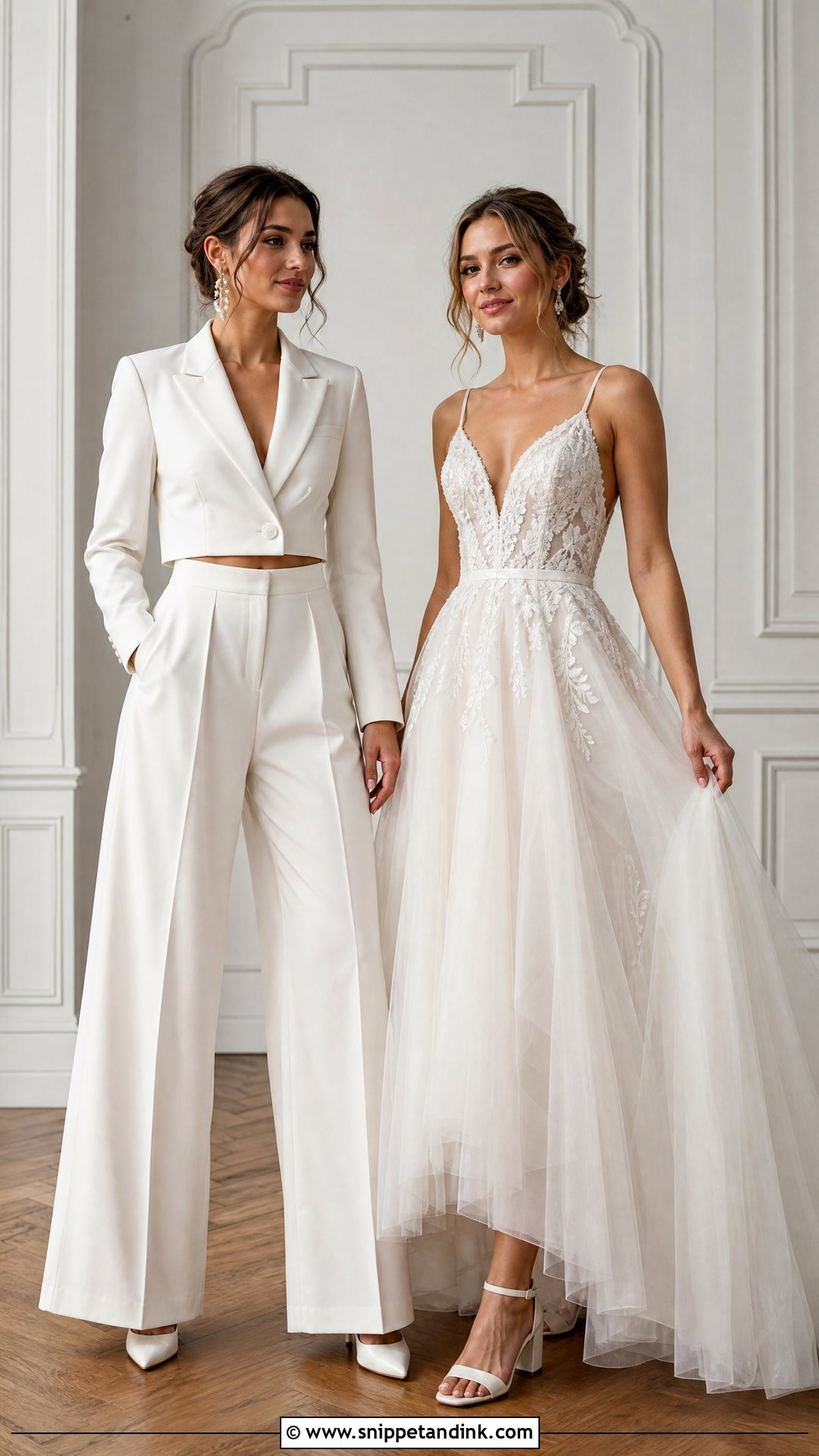 Jumpsuit And Tulle Wedding Dress - Snippet and Ink - 20 WLW Wedding Suit and Dress Ideas