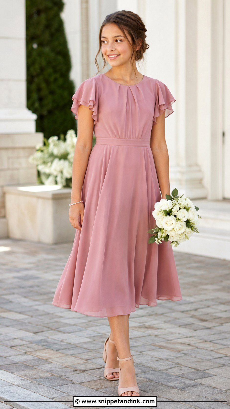 Junior Bridesmaid Chiffon Midi Dress - Snippet and Ink - 20 Girl Dresses for Wedding