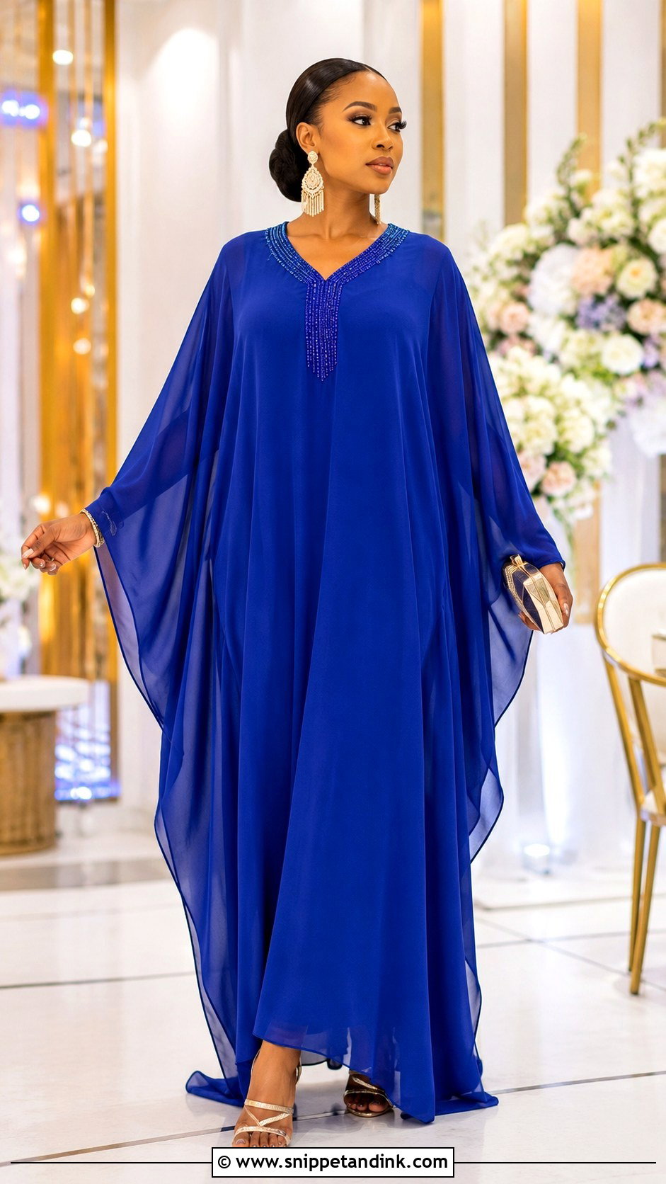 Kaftan Chiffon Bubu Gown With Statement Earrings - Snippet and Ink - 25 Bubu Gown Styles Chiffon