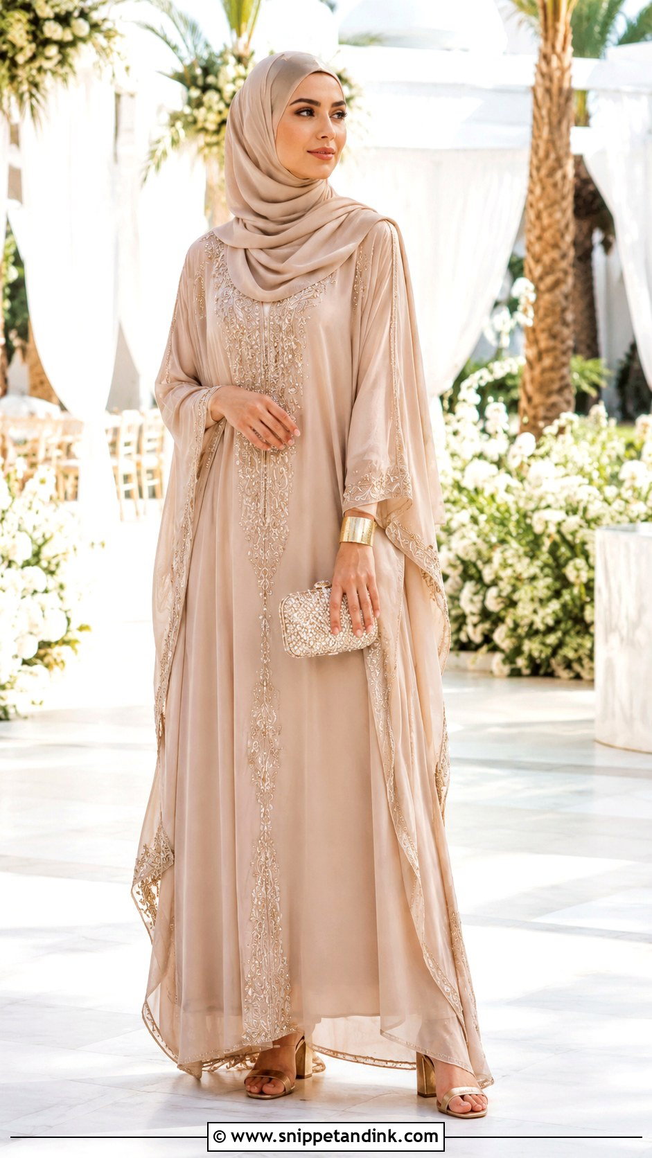 Kaftan Dress With Draped Hijab - Snippet and Ink - 30 Wedding Hijab Styles