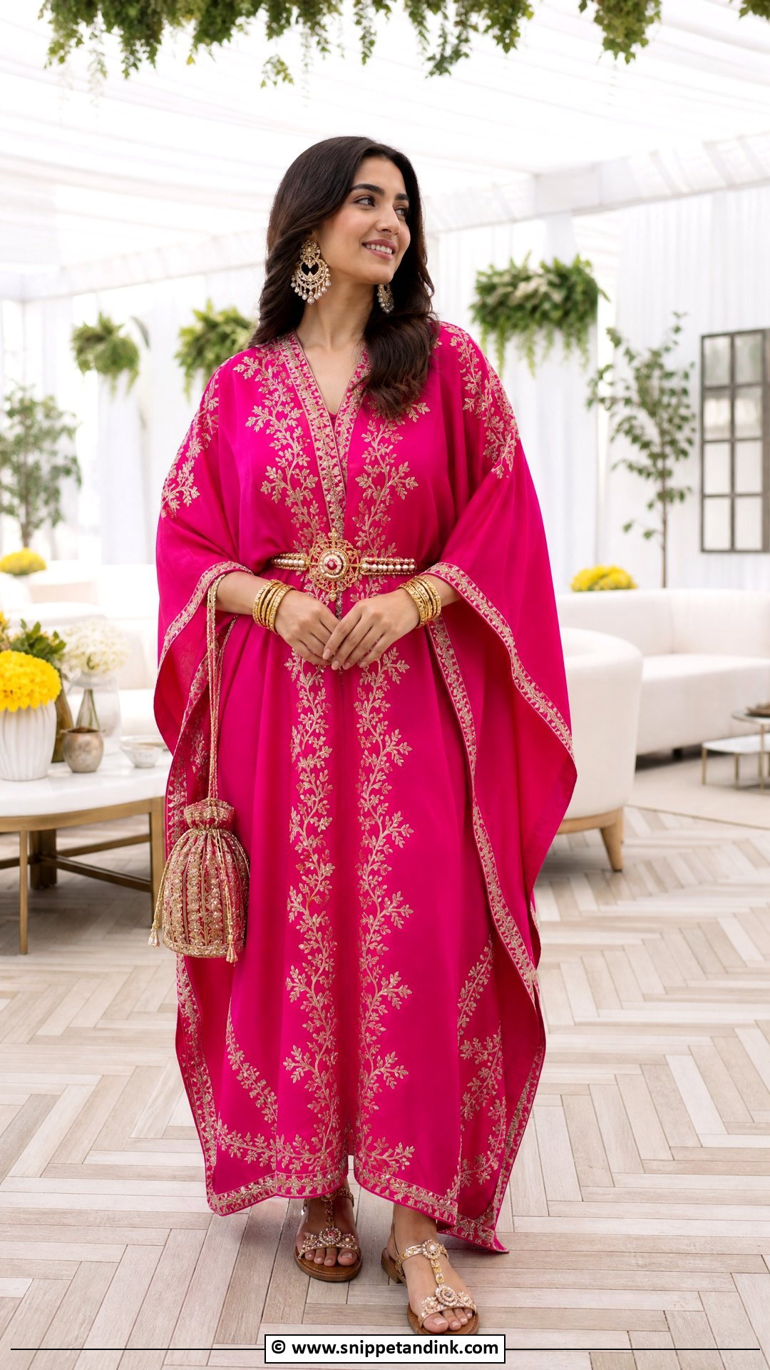 Kaftan Dress With Ethnic Jewelry - Snippet and Ink - 35 Mehndi Dress Ideas