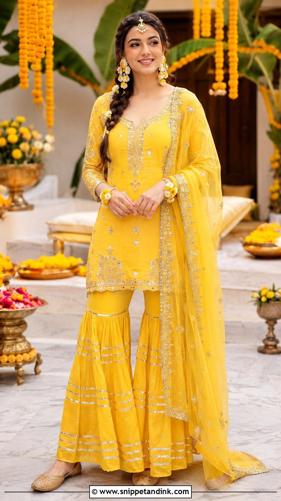 Kajal Aggarwal Yellow Gharara Haldi Outfit - Snippet and Ink - 20 Celebrity Haldi Outfit Ideas