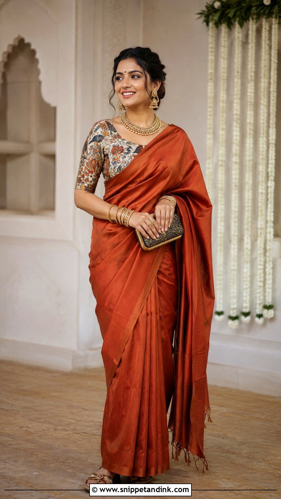Kalamkari Blouse With Silk Saree - Snippet and Ink - 25 Traditional Blouse Designs Weddings