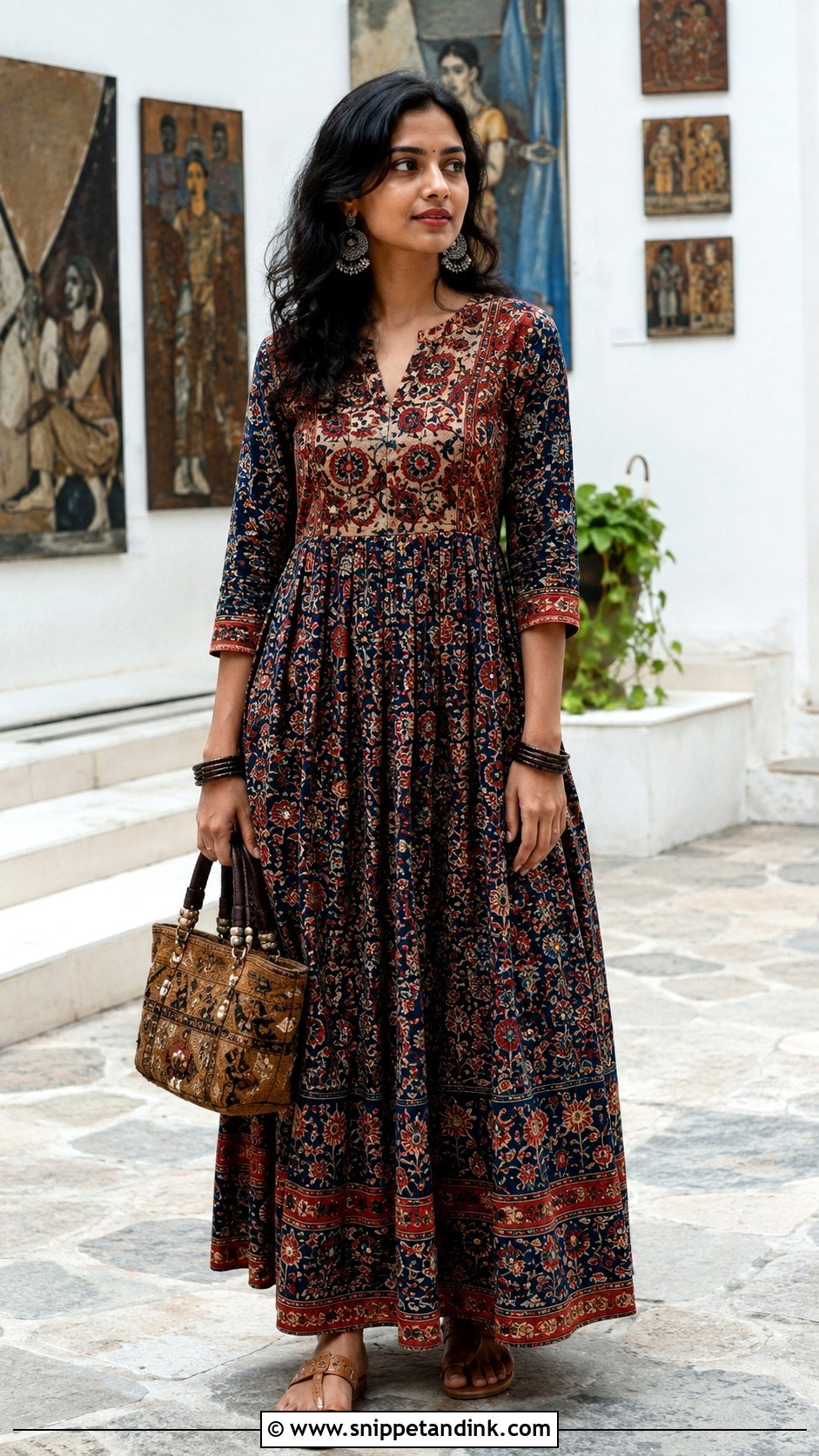 Kalamkari Maxi Dress - Snippet and Ink - 20 Aesthetic Indian Dress Ideas