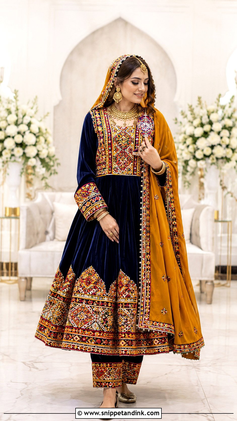 Kandahari Inspired Afghan Bridal Dress With Geometric Embroidery - Snippet and Ink - 20 Afghan Bridal Dress Ideas