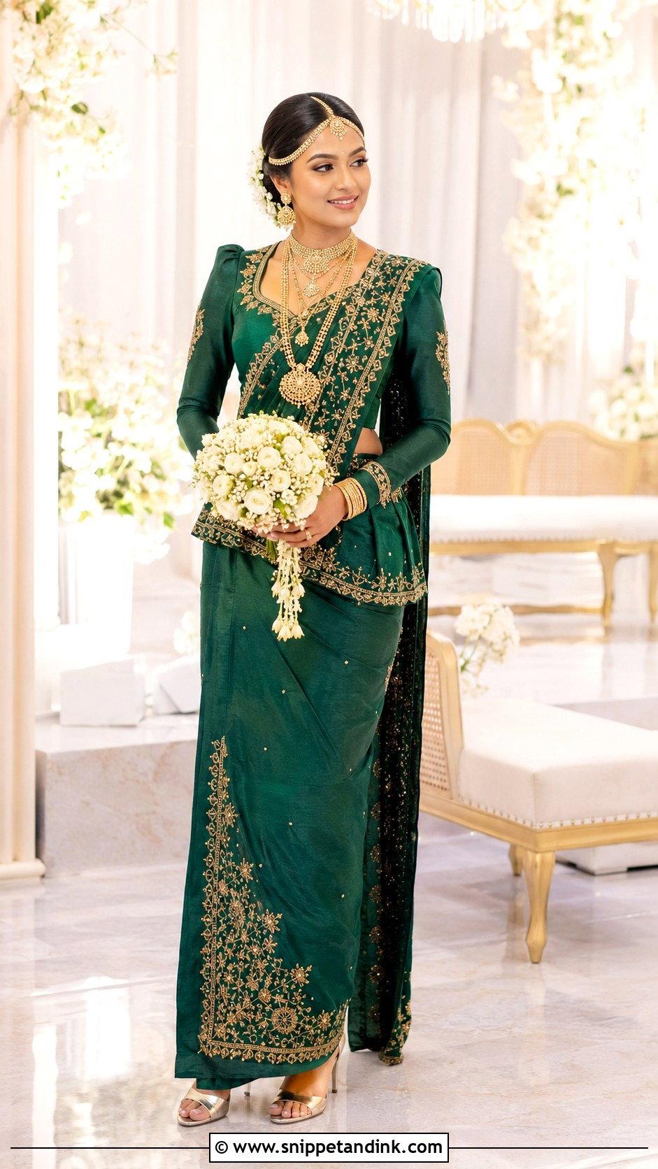 Kandyan Bride Reception Look With Colored Osariya - Snippet and Ink - 20 Kandian Bride Ideas
