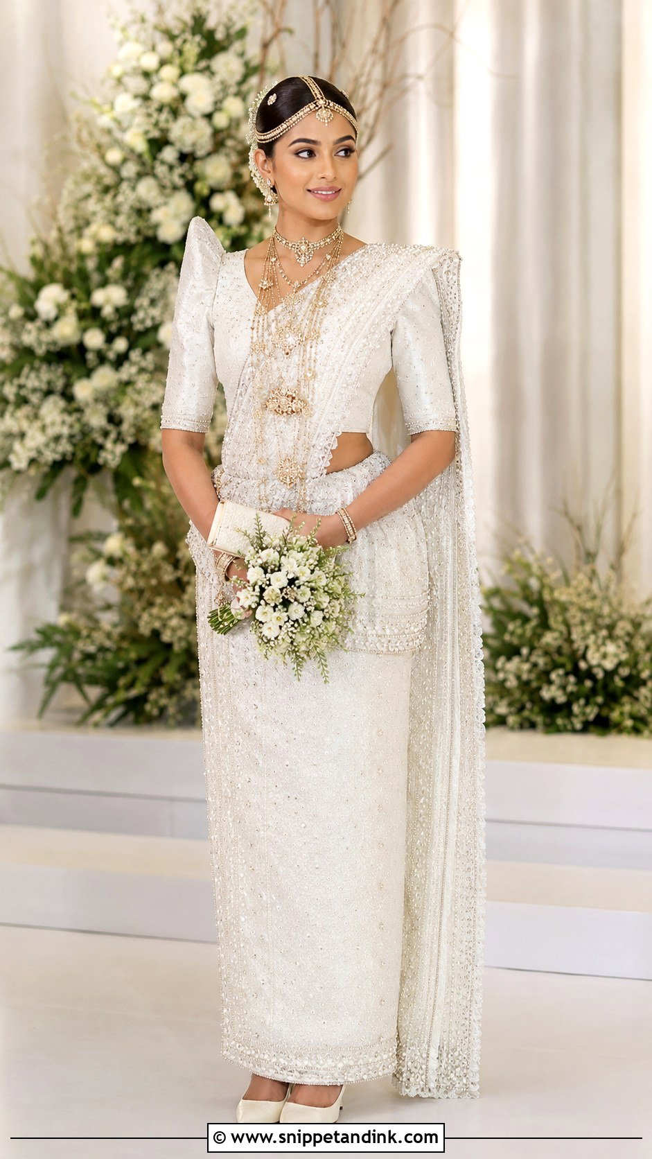 Kandyan Bride With Statement Shoulder Drape - Snippet and Ink - 20 Kandian Bride Ideas
