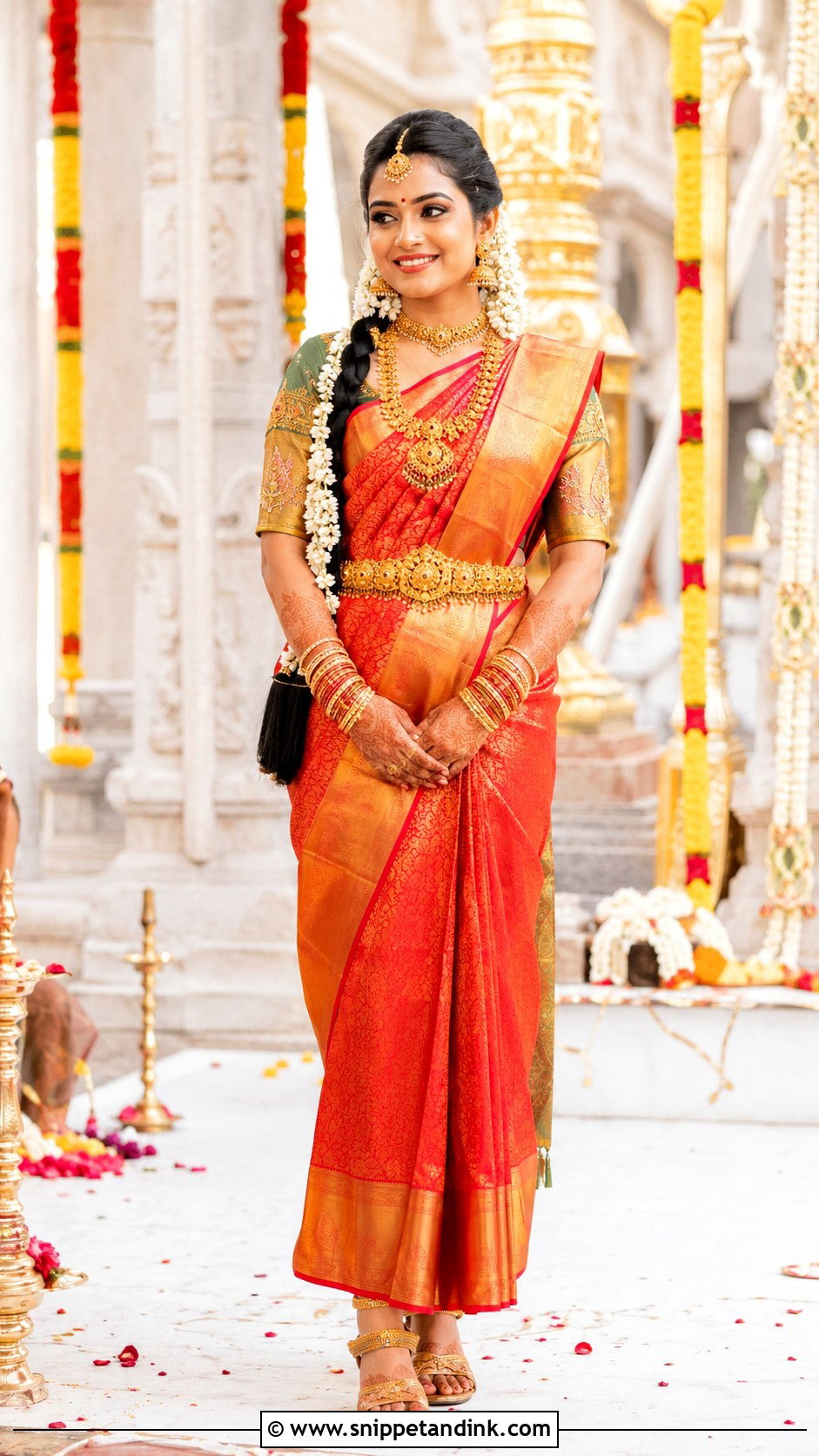 Kanjeevaram Saree Bridal Look - Snippet and Ink - 25 Indian Bridal Outfits Wedding Day
