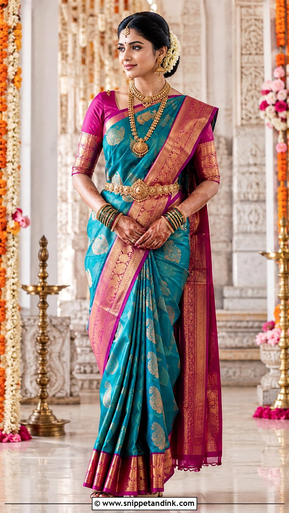 Kanjeevaram Saree Outfit for Ceremony - Snippet and Ink - 20 Indian Outfits for Sisters Wedding