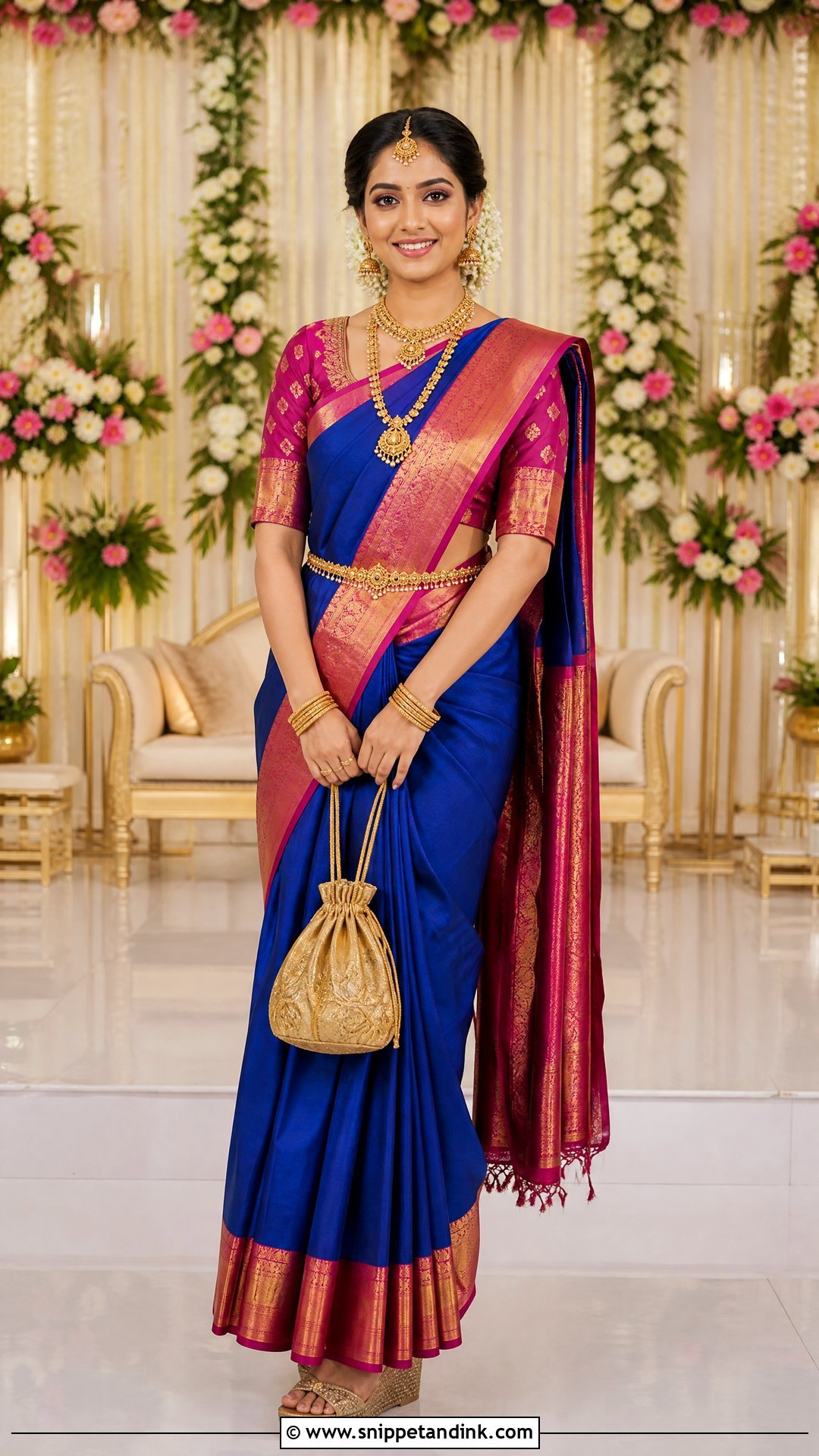 Kanjeevaram Silk Saree Ring Ceremony Outfit - Snippet and Ink - 20 Ring Ceremony Outfit for Bride Ideas