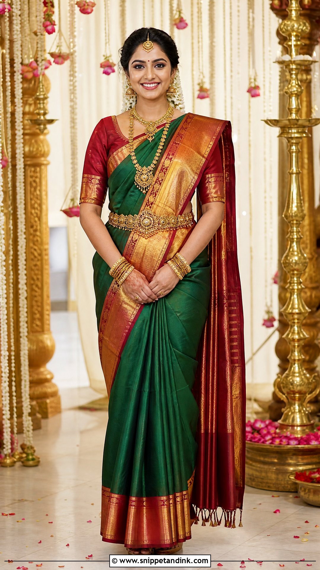 Kanjeevaram Silk Saree With Temple Jewelry - Snippet and Ink - 20 Traditional Indian Wedding Outfits